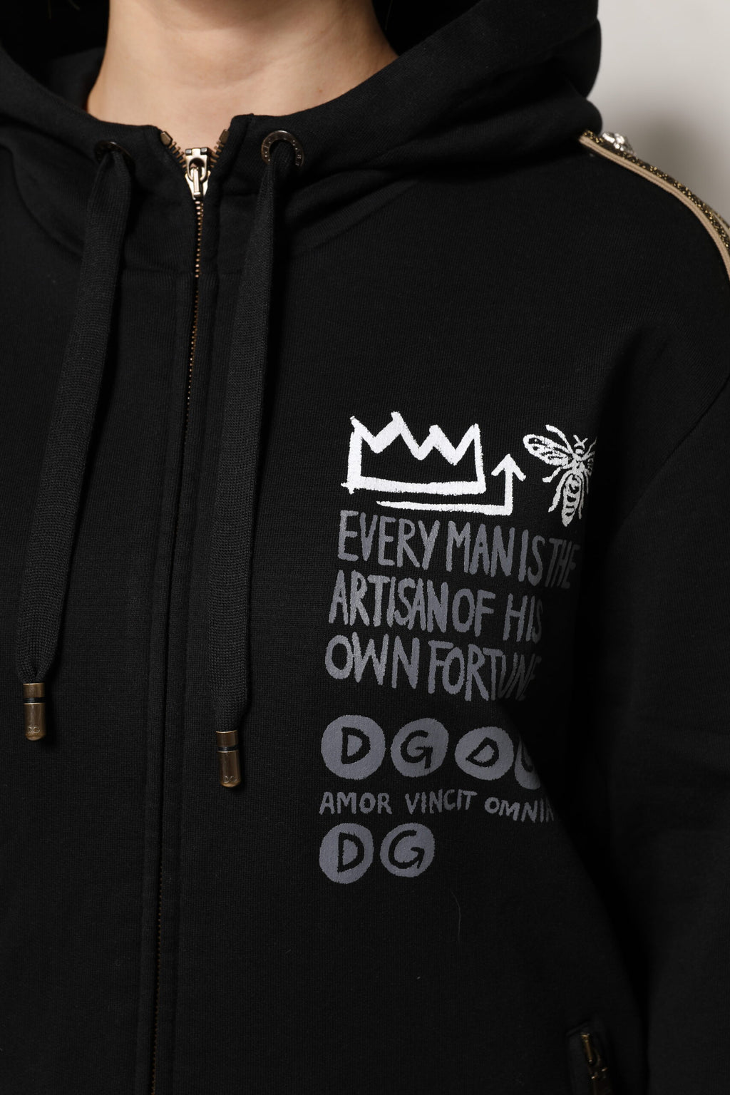 Veste sweat-shirt à capuche et fermeture éclair intégrale avec logo noir Dolce &amp; Gabbana