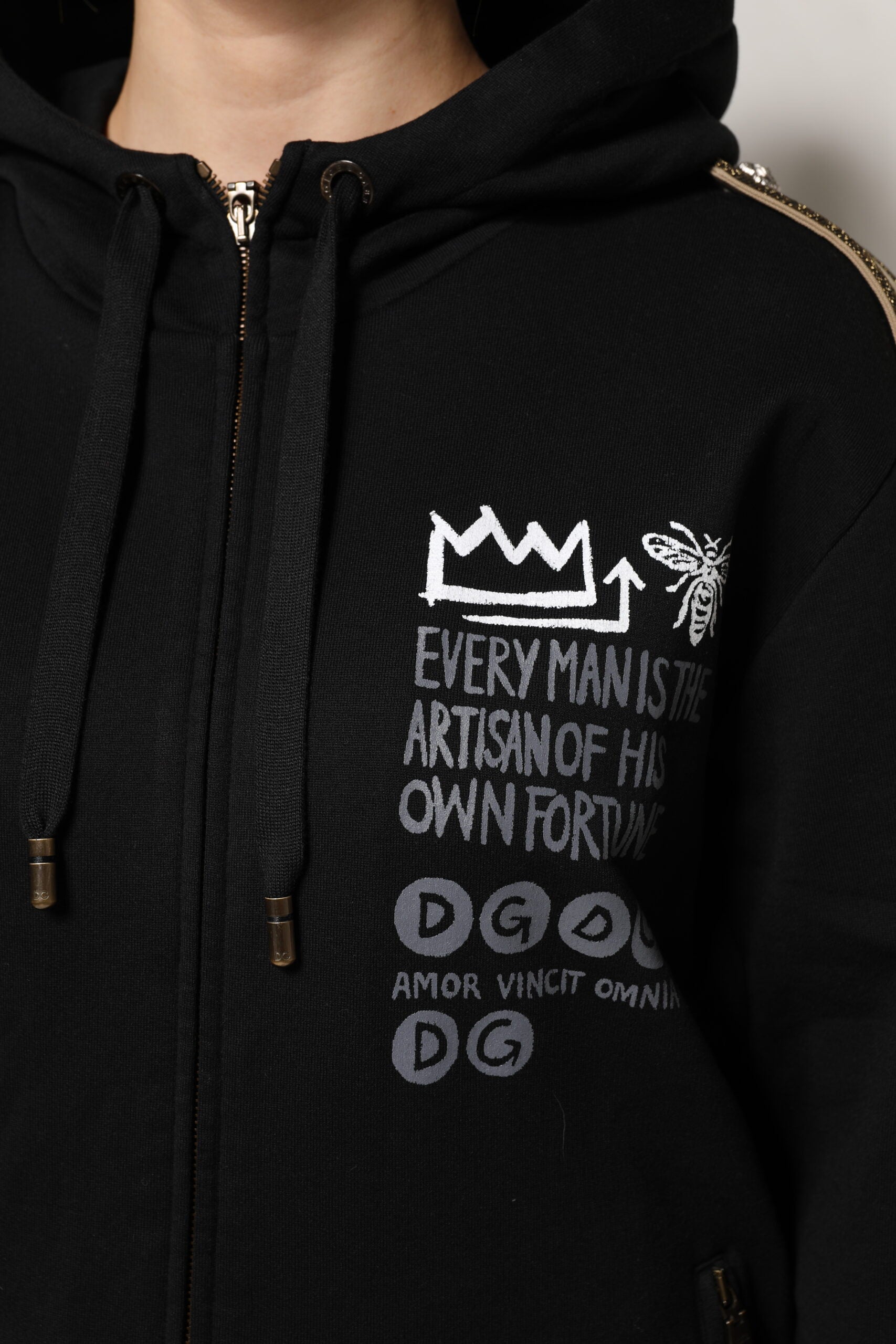 Veste sweat-shirt à capuche et fermeture éclair intégrale avec logo noir Dolce &amp; Gabbana