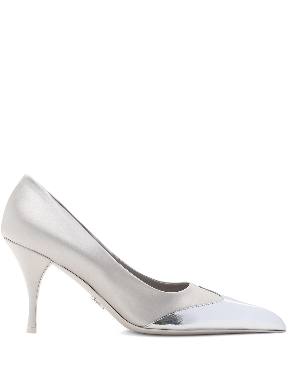 Escarpins Prada en satin et cuir argenté métallisé