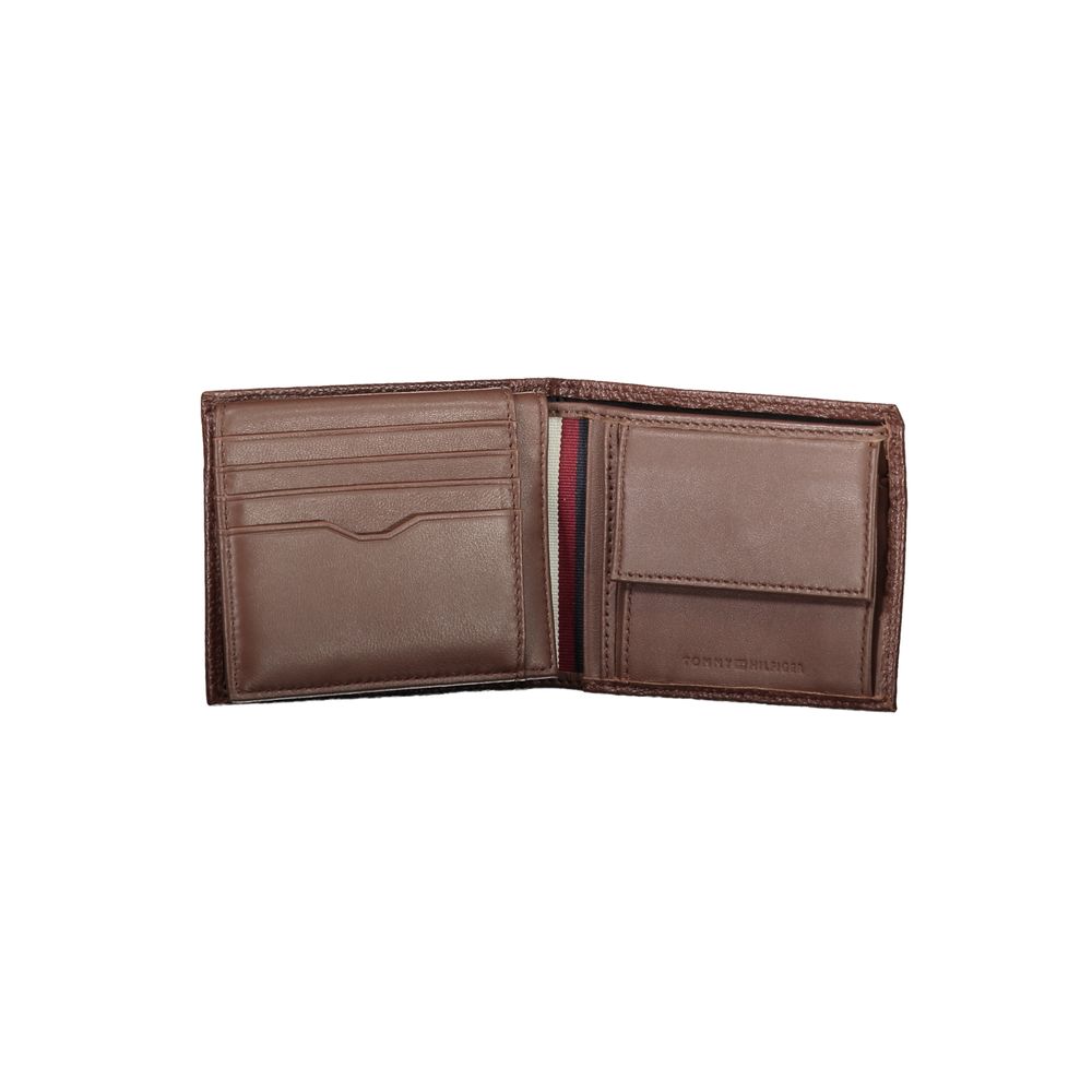 Portefeuille à deux volets élégant en cuir marron Tommy Hilfiger