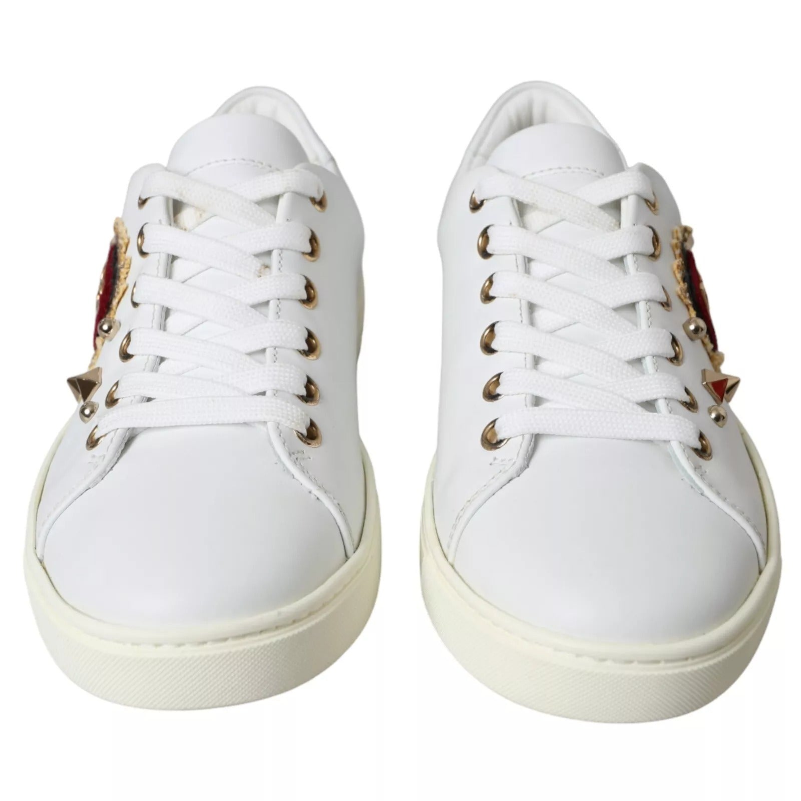 Baskets Dolce &amp; Gabbana en cuir blanc et or avec cœur rouge