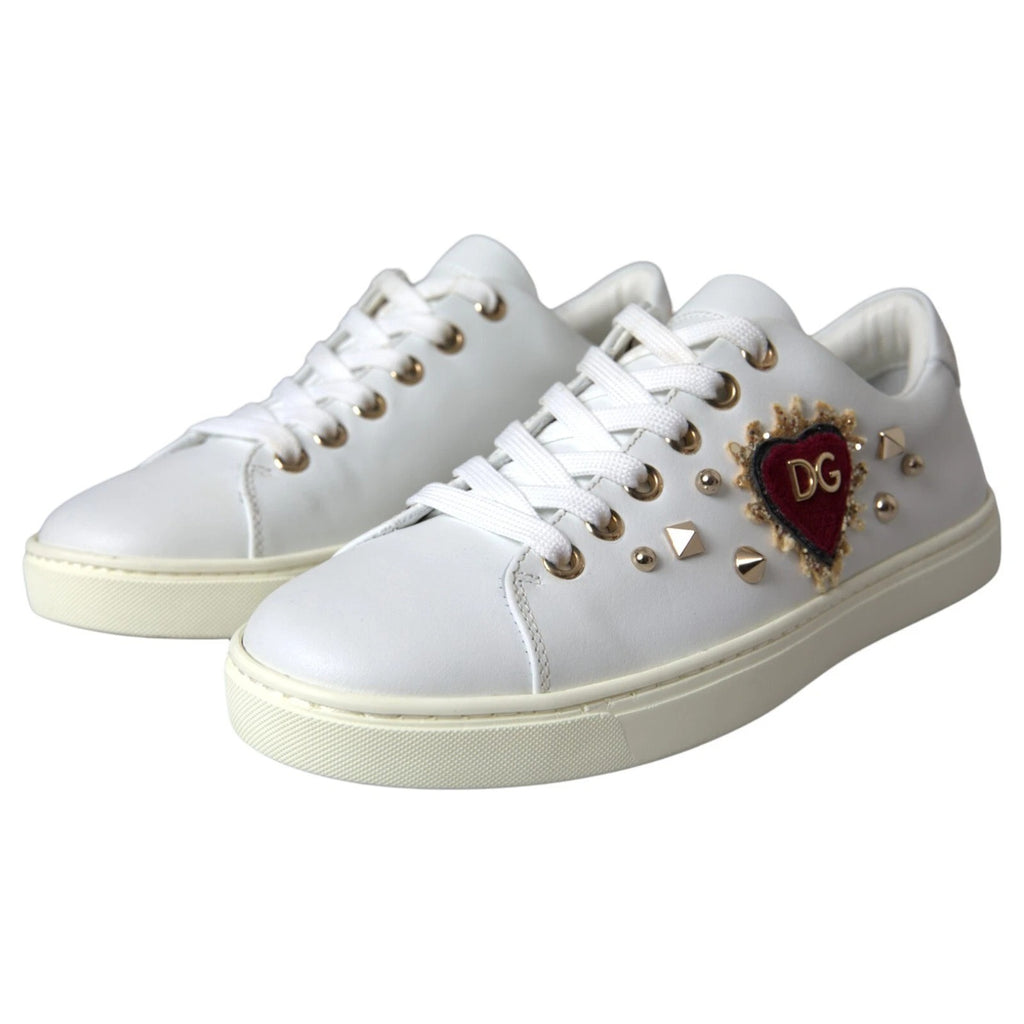 Baskets Dolce &amp; Gabbana en cuir blanc et or avec cœur rouge
