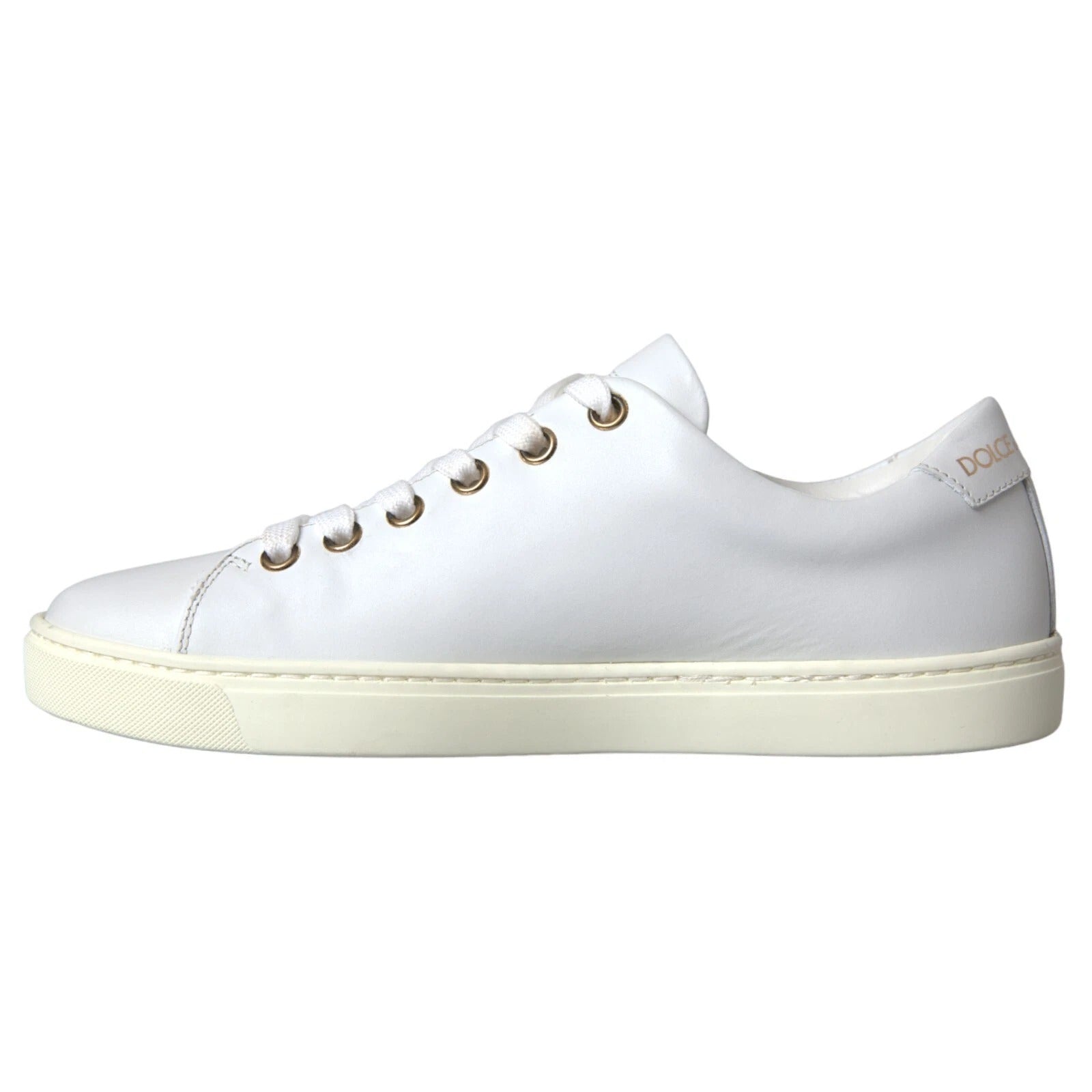 Baskets Dolce &amp; Gabbana en cuir blanc et or avec cœur rouge