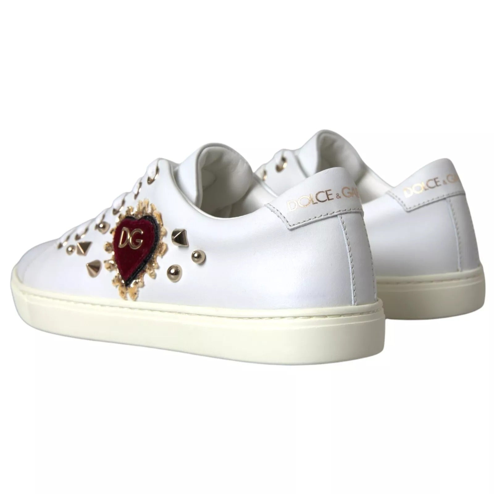 Baskets Dolce &amp; Gabbana en cuir blanc et or avec cœur rouge