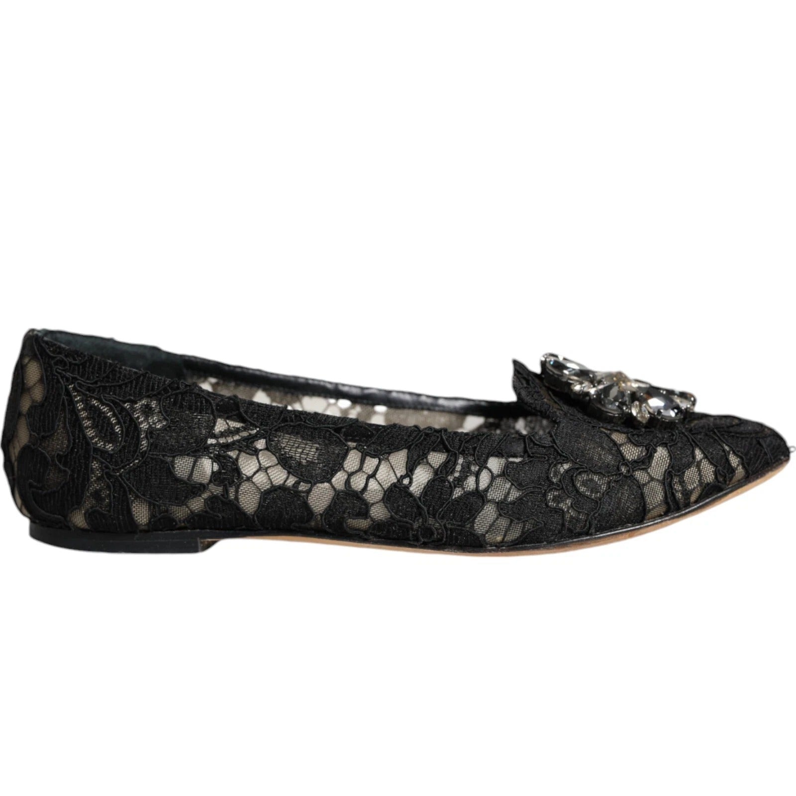 Ballerines plates en dentelle noire et cristaux Dolce &amp; Gabbana