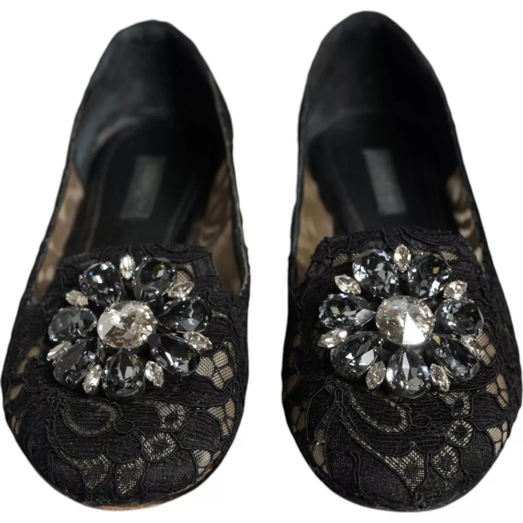 Ballerines plates en dentelle noire et cristaux Dolce &amp; Gabbana