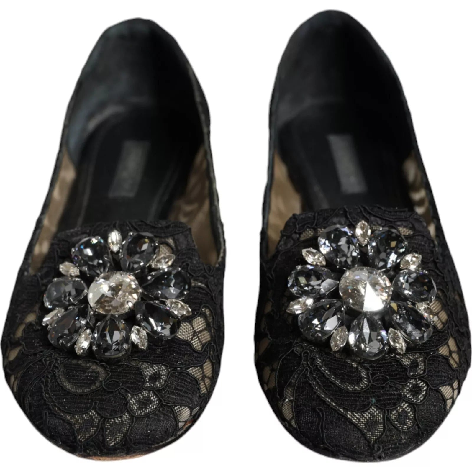 Ballerines plates en dentelle noire et cristaux Dolce &amp; Gabbana