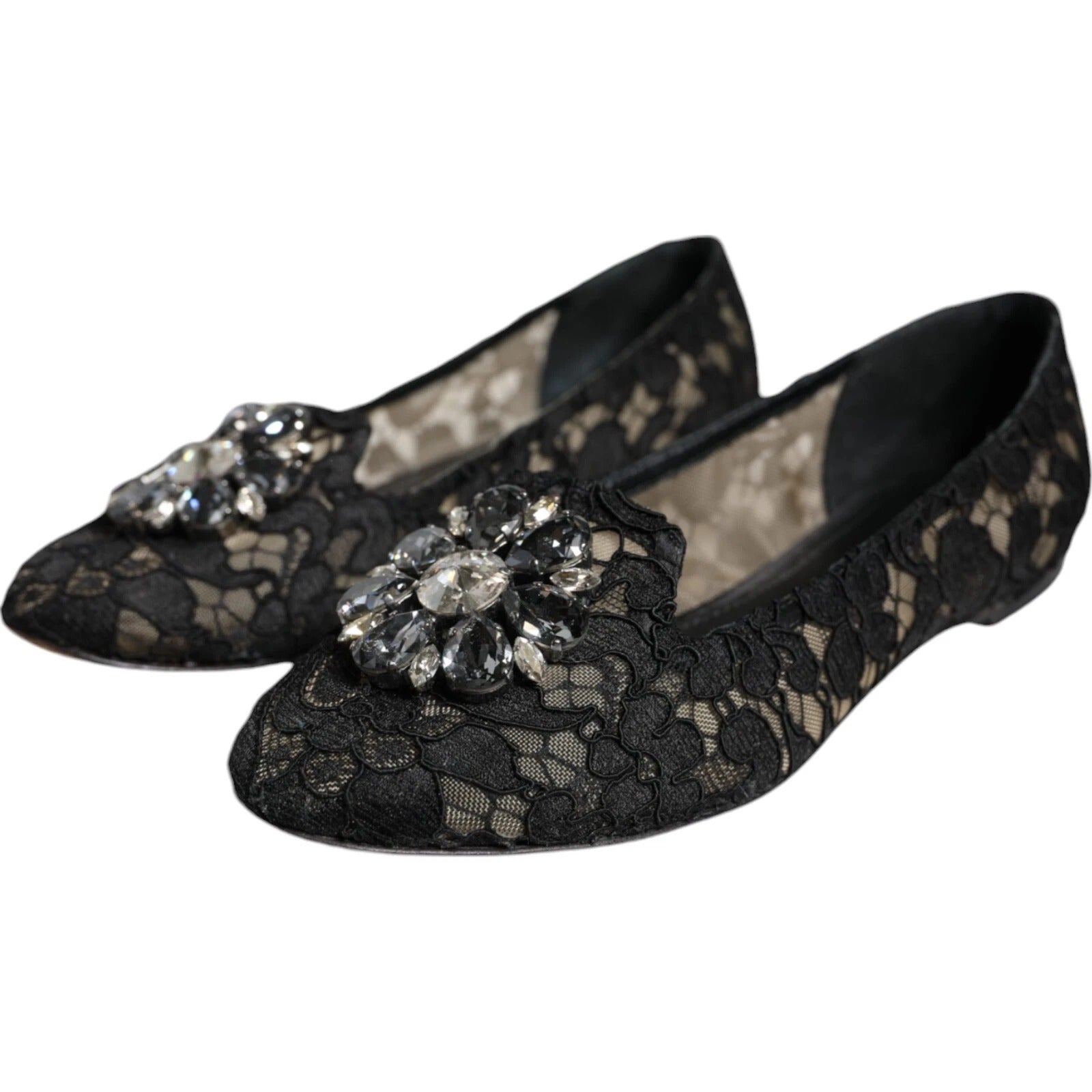 Ballerines plates en dentelle noire et cristaux Dolce &amp; Gabbana