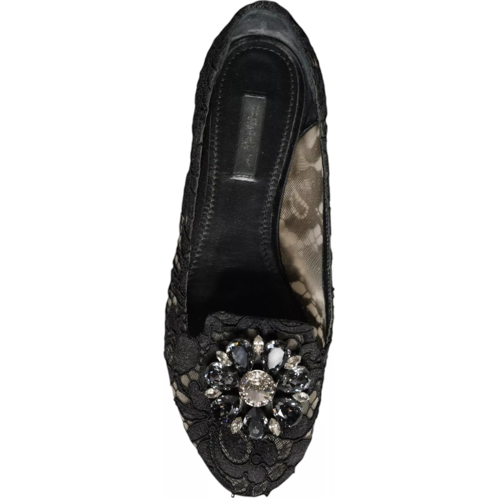 Ballerines plates en dentelle noire et cristaux Dolce &amp; Gabbana