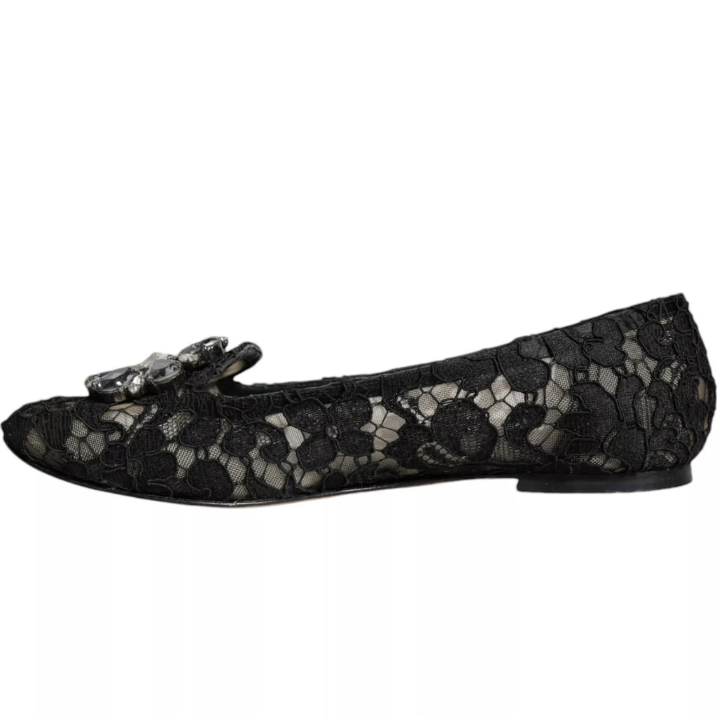 Ballerines plates en dentelle noire et cristaux Dolce &amp; Gabbana