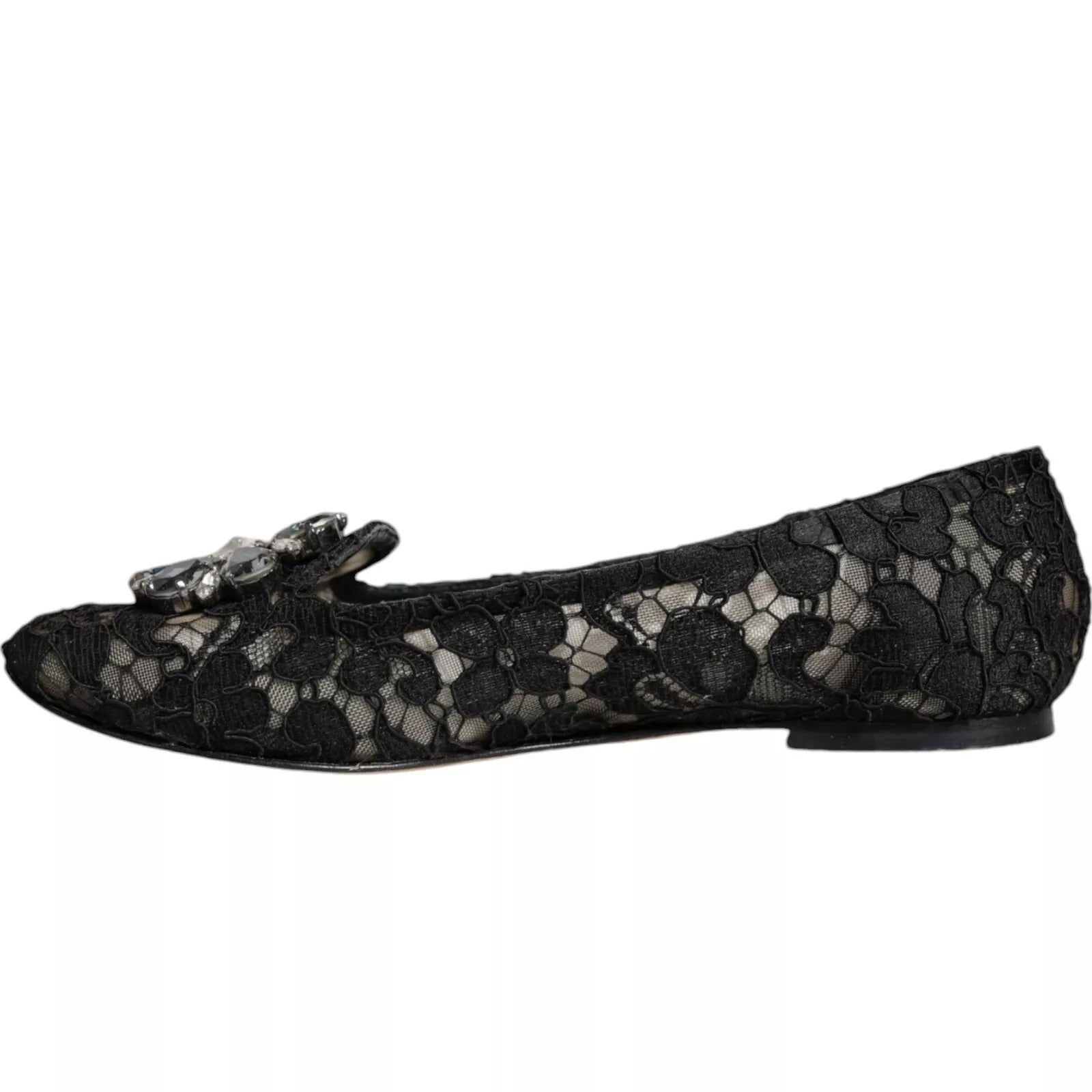 Ballerines plates en dentelle noire et cristaux Dolce &amp; Gabbana