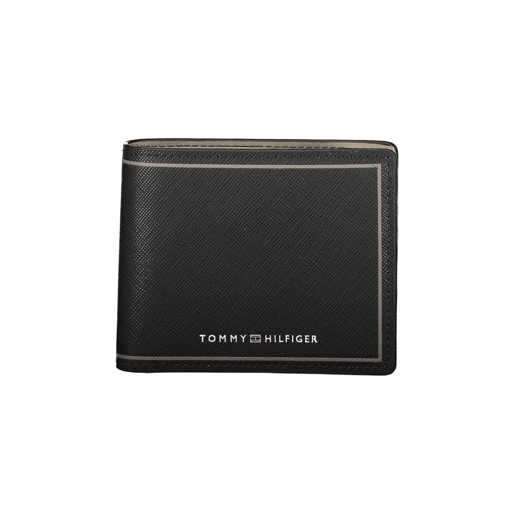 Portefeuille double carte en cuir noir Tommy Hilfiger