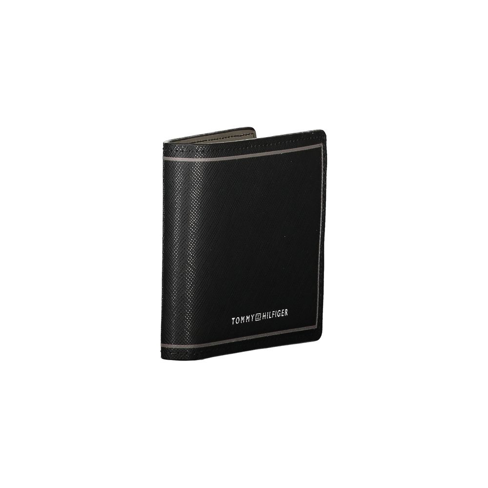 Portefeuille double carte en cuir noir Tommy Hilfiger