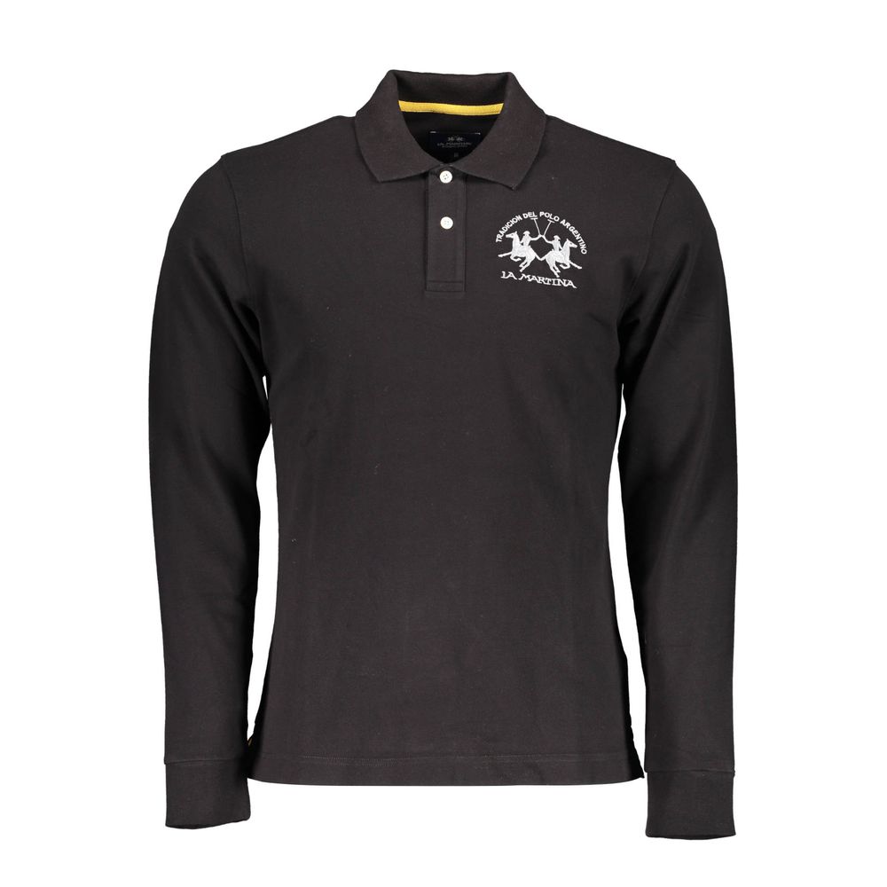 Polo noir élégant à manches longues La Martina pour homme