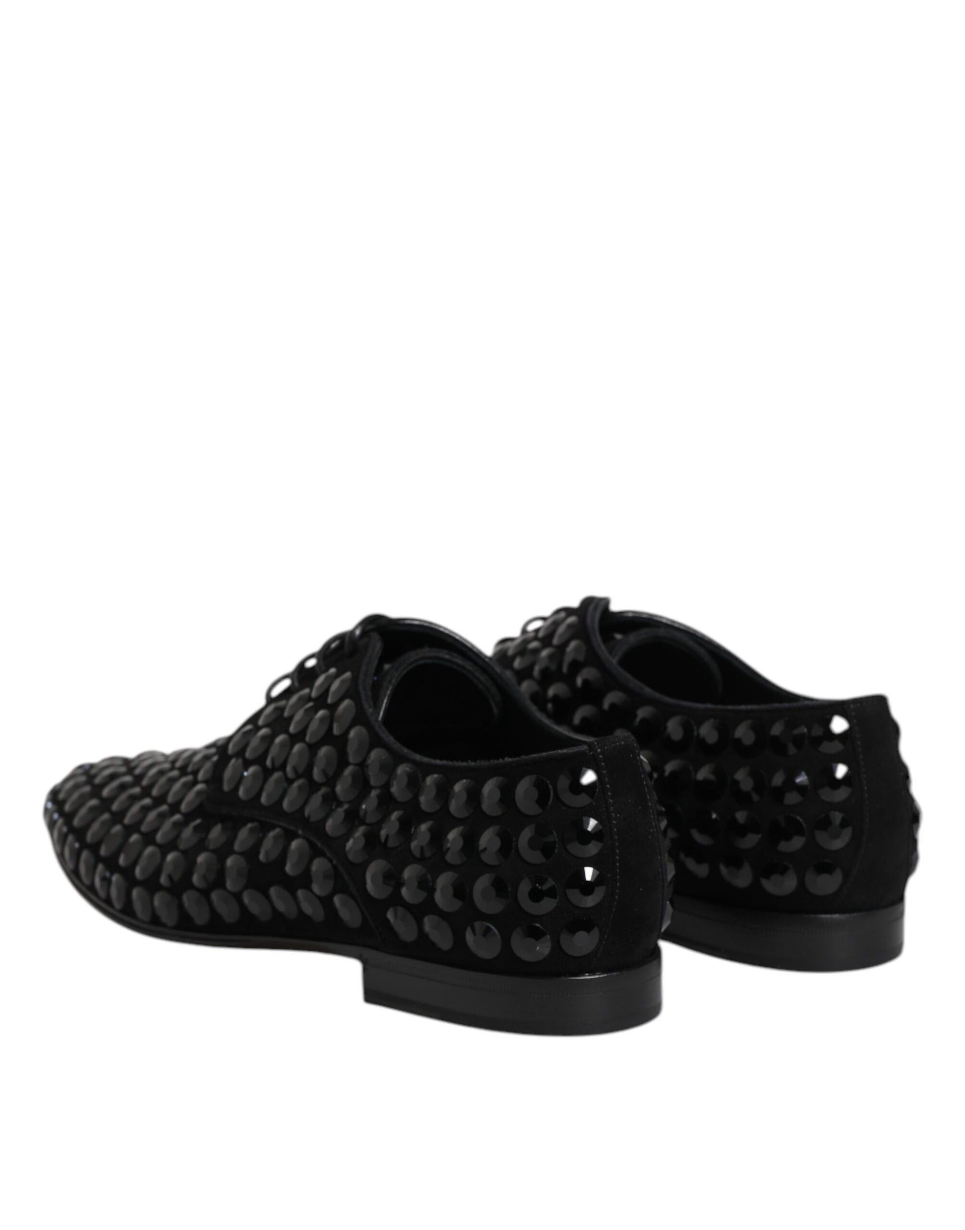 Chaussures derby habillées en daim noir et strass Dolce &amp; Gabbana