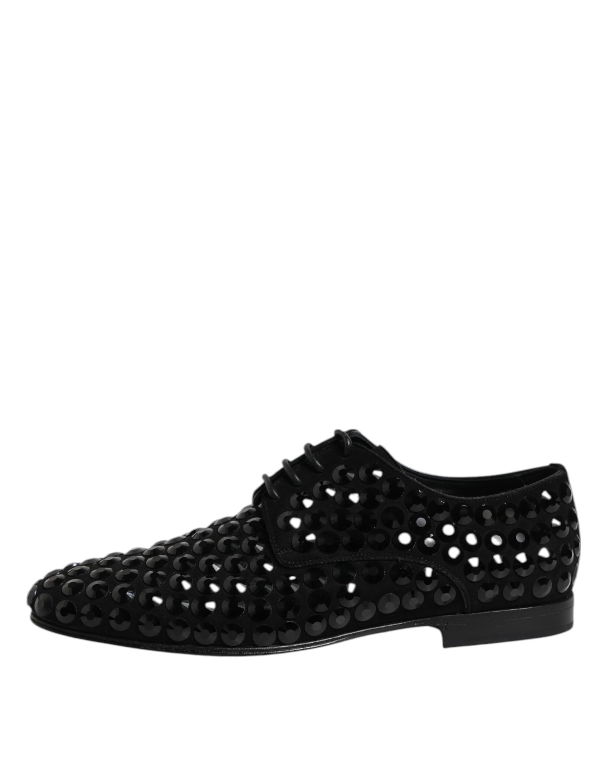 Chaussures derby habillées en daim noir et strass Dolce &amp; Gabbana