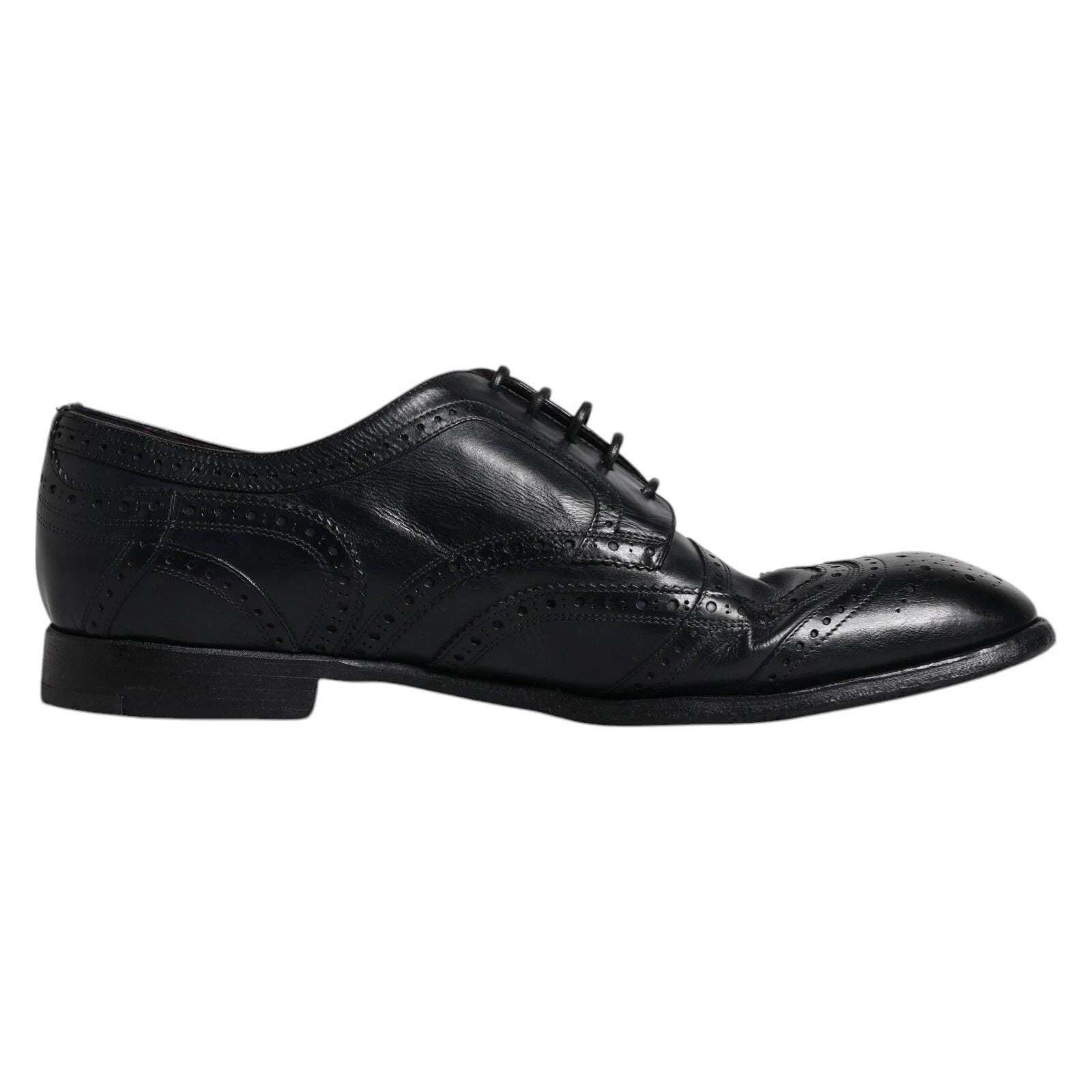 Chaussures habillées Derby à bout golf en cuir bleu foncé Dolce &amp; Gabbana
