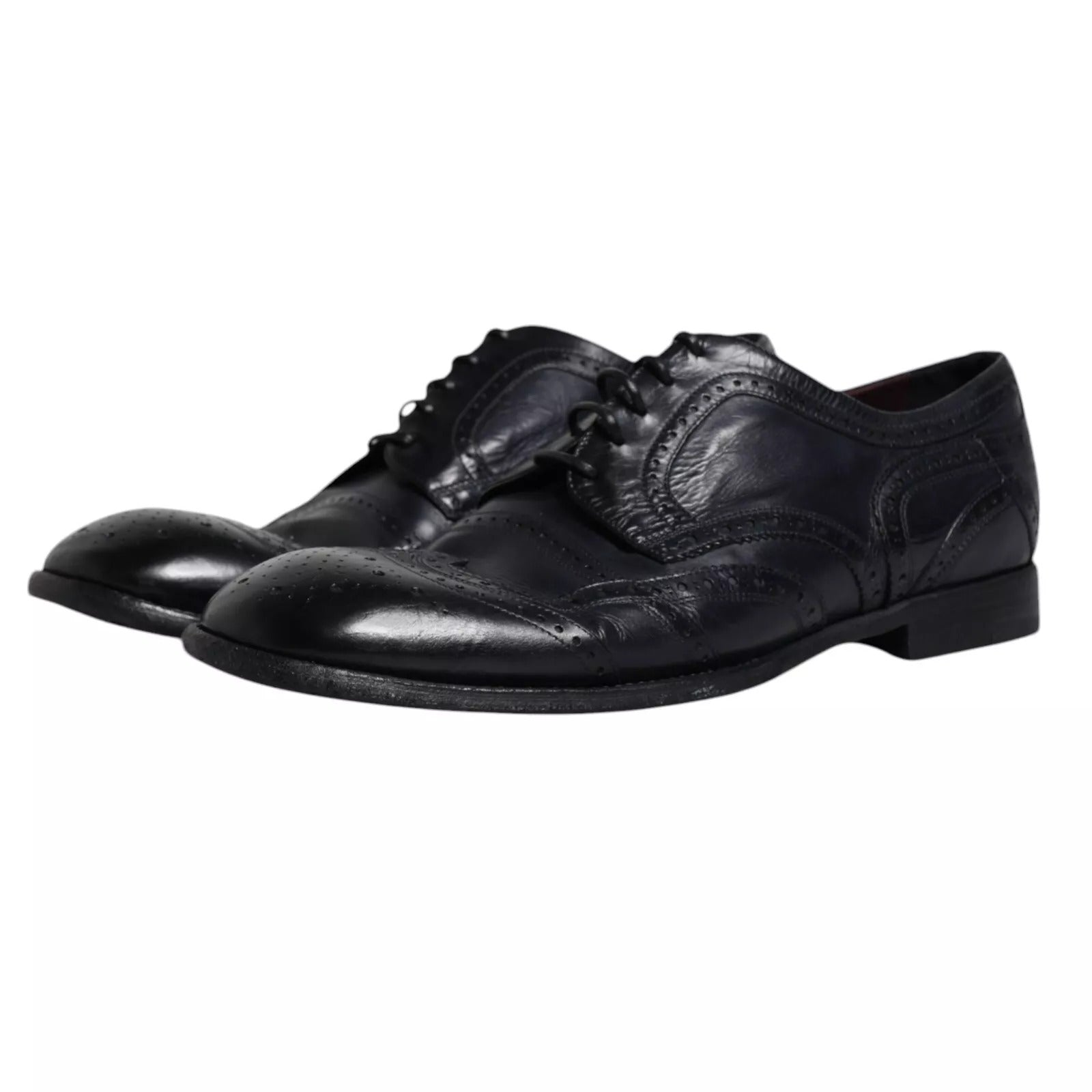 Chaussures habillées Derby à bout golf en cuir bleu foncé Dolce &amp; Gabbana