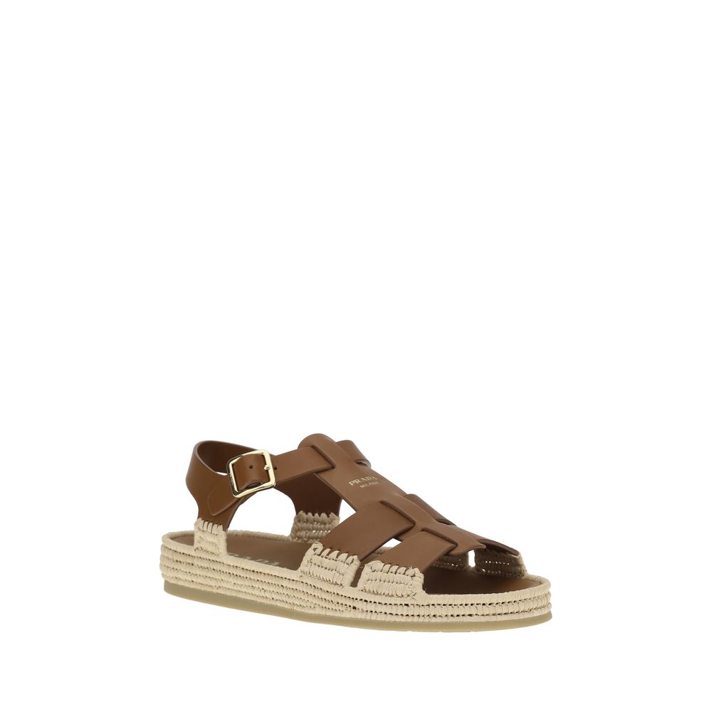 Sandales Prada en cuir et raphia
