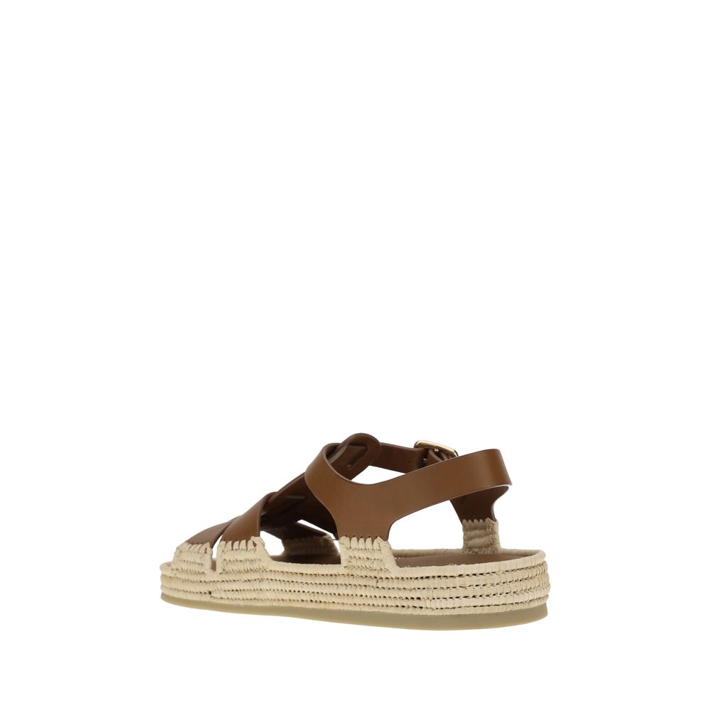 Sandales Prada en cuir et raphia