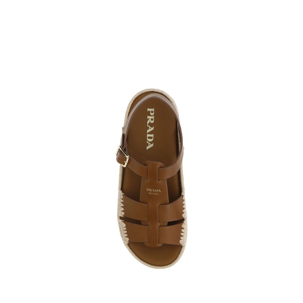 Sandales Prada en cuir et raphia