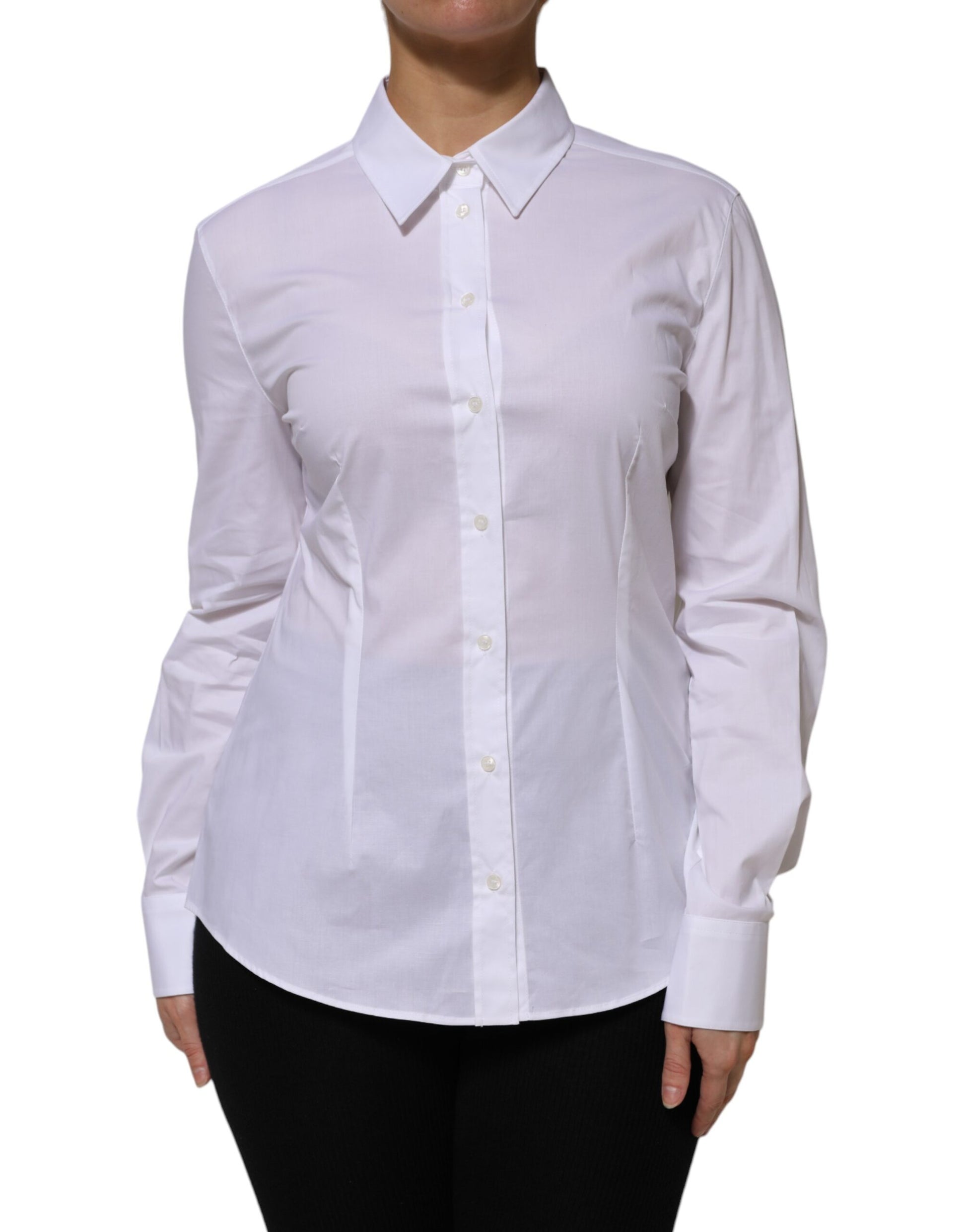 Dolce &amp; Gabbana - Haut chemise à manches longues en coton blanc avec col
