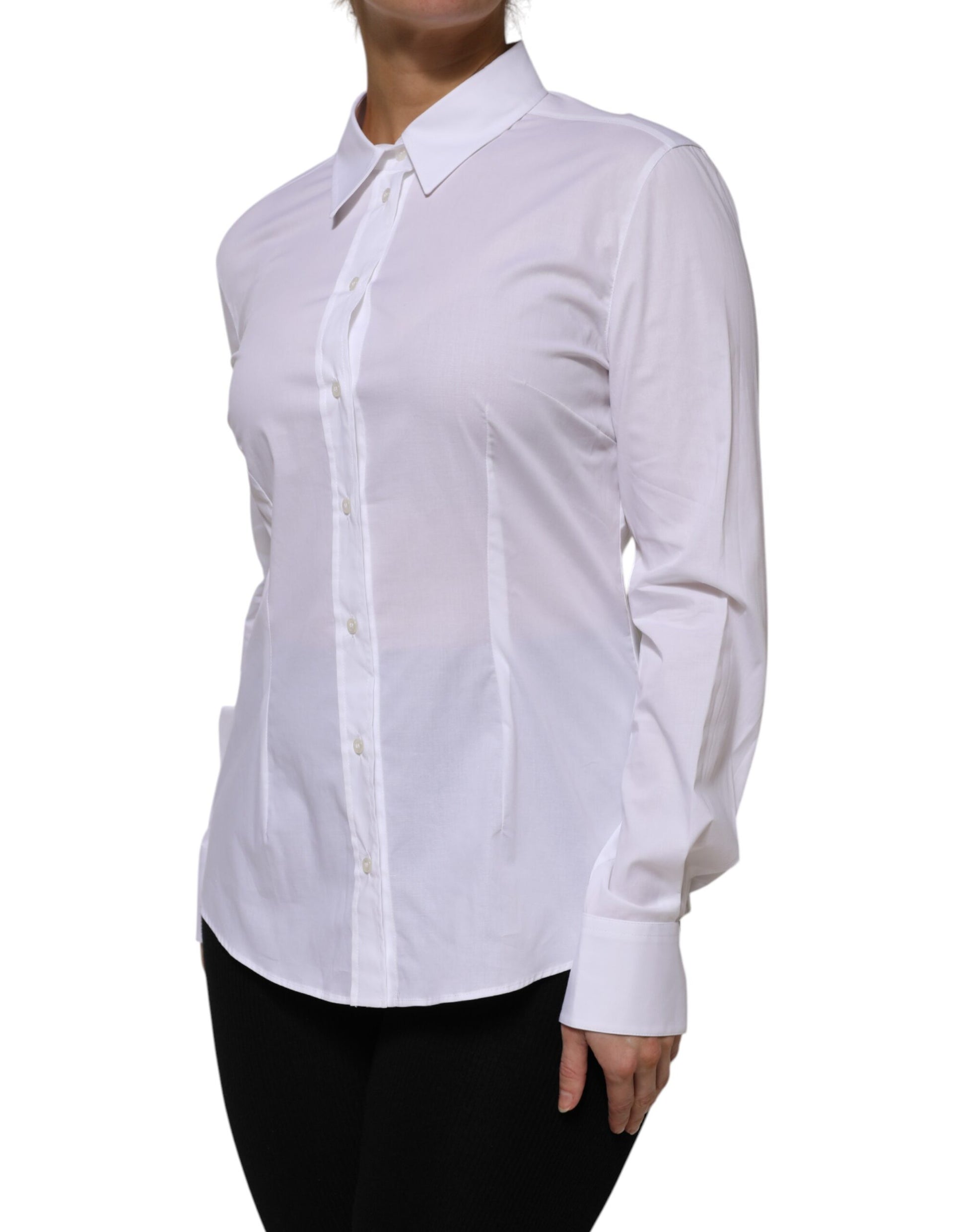 Dolce &amp; Gabbana - Haut chemise à manches longues en coton blanc avec col