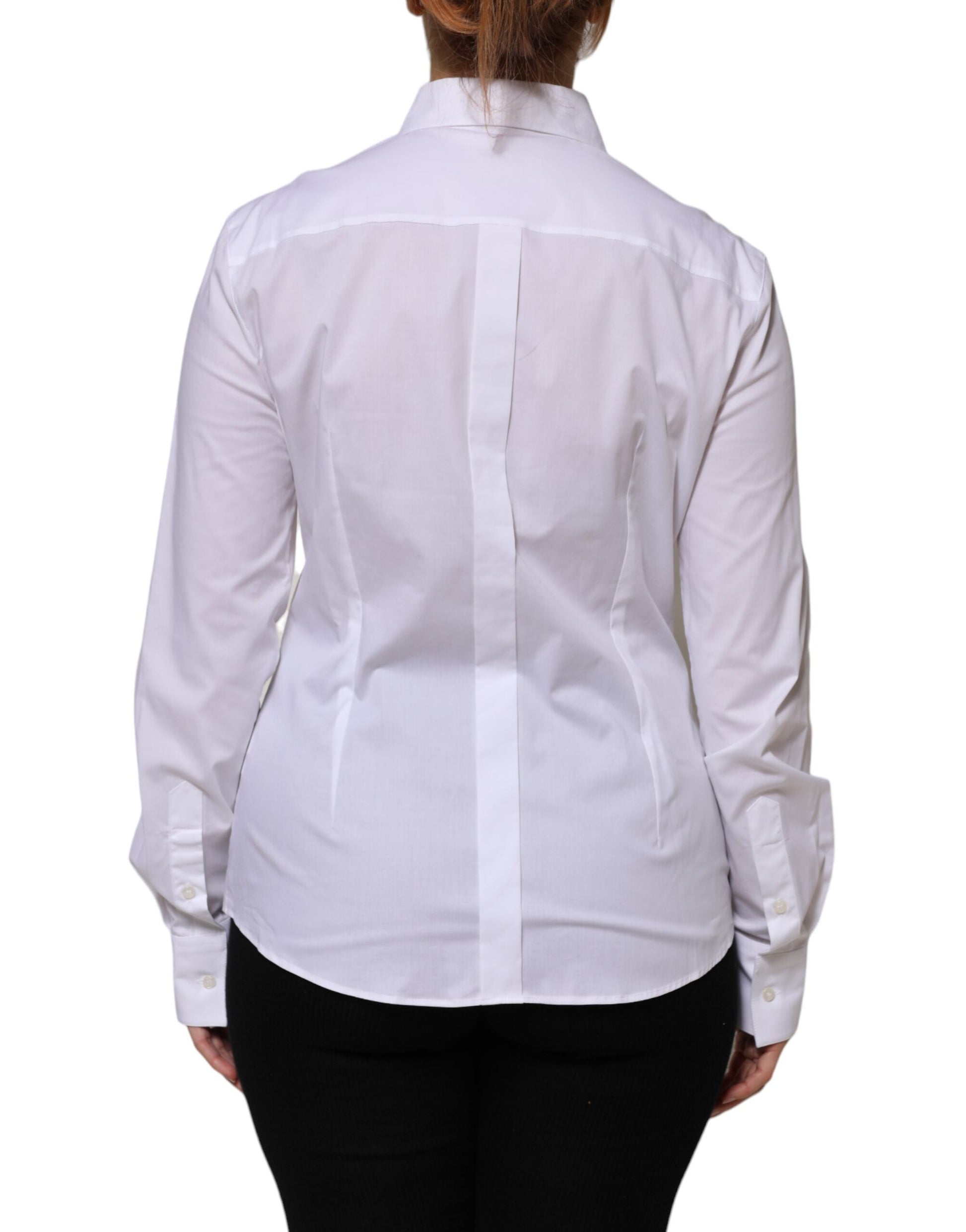 Dolce &amp; Gabbana - Haut chemise à manches longues en coton blanc avec col