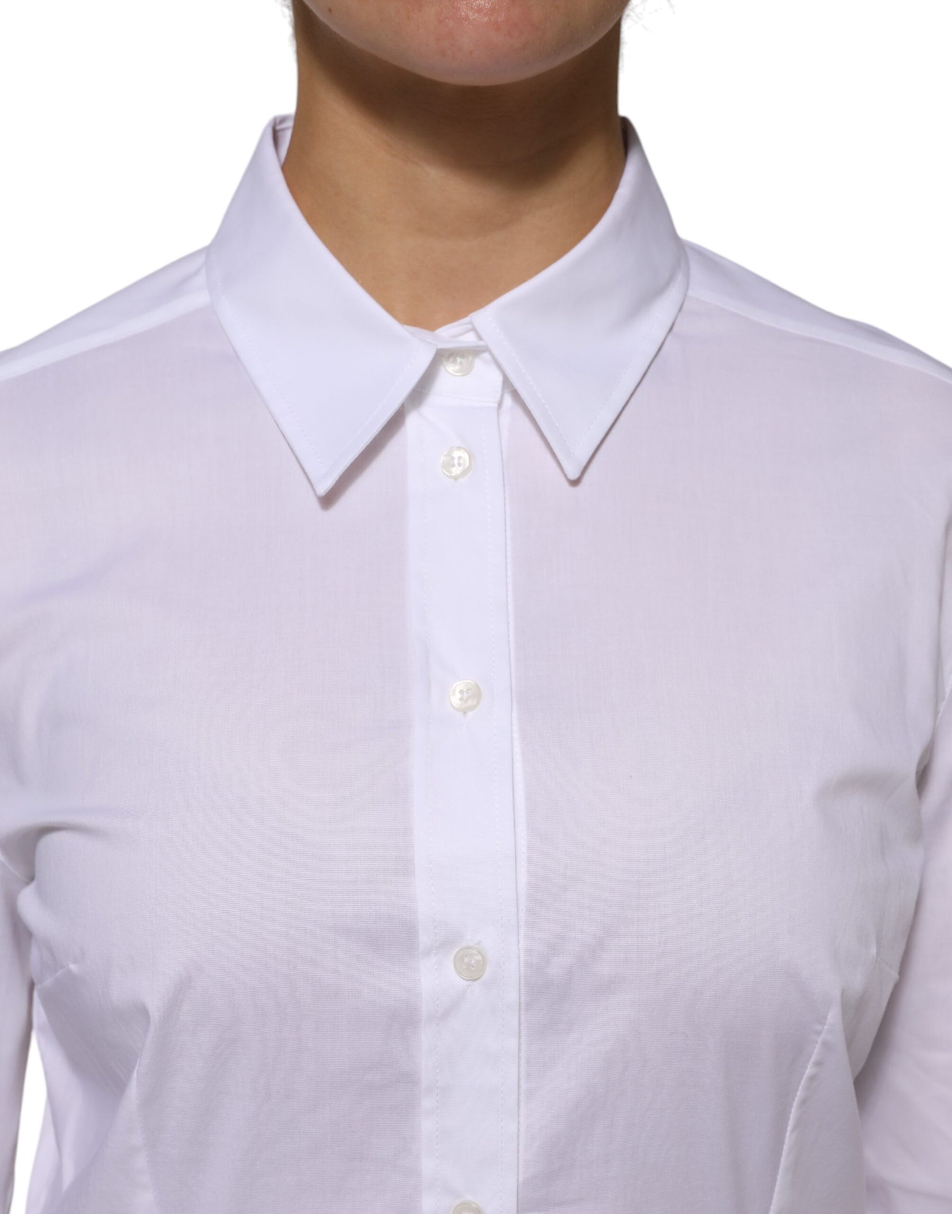 Dolce &amp; Gabbana - Haut chemise à manches longues en coton blanc avec col