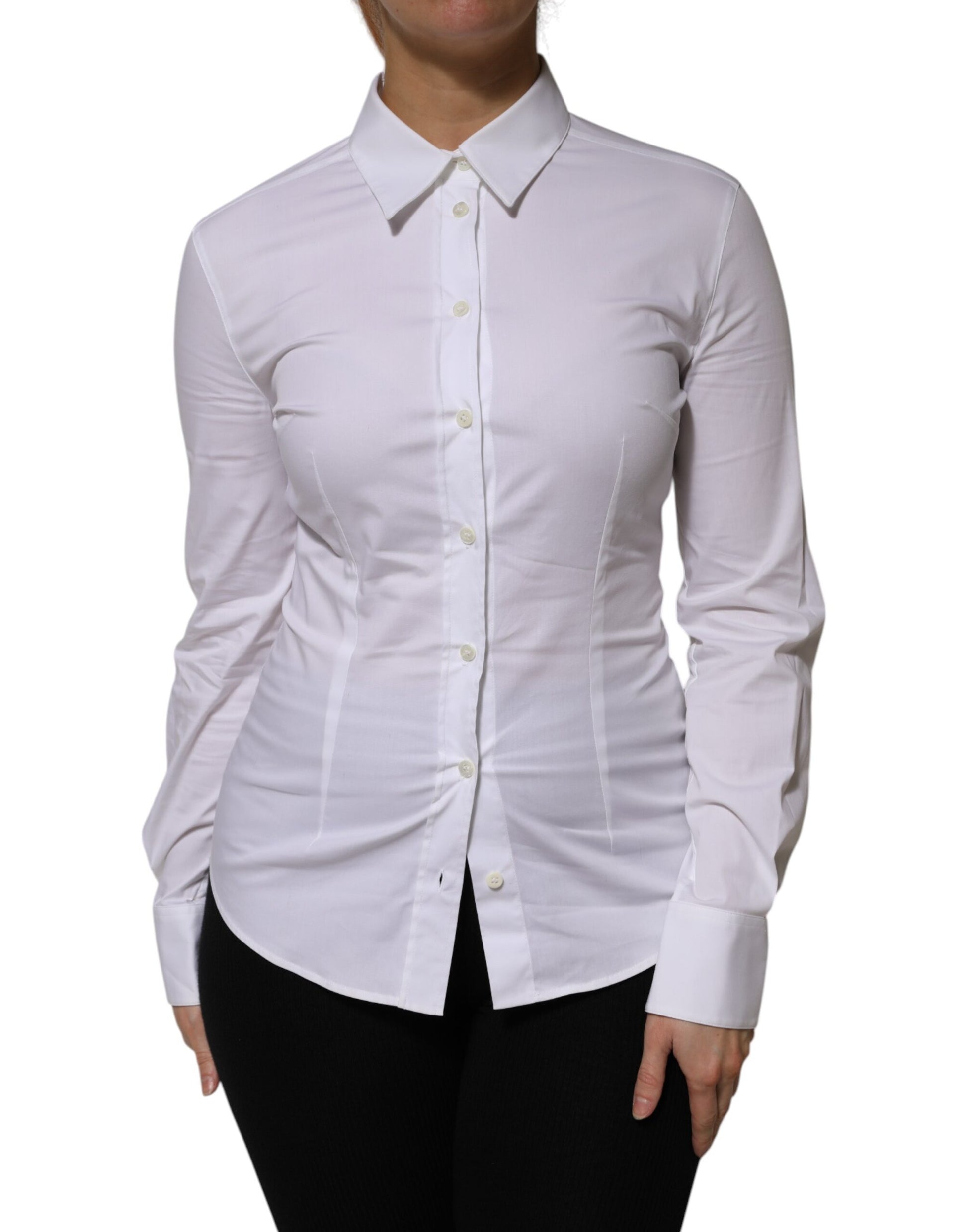 Dolce &amp; Gabbana - Haut chemise à manches longues en coton blanc avec col