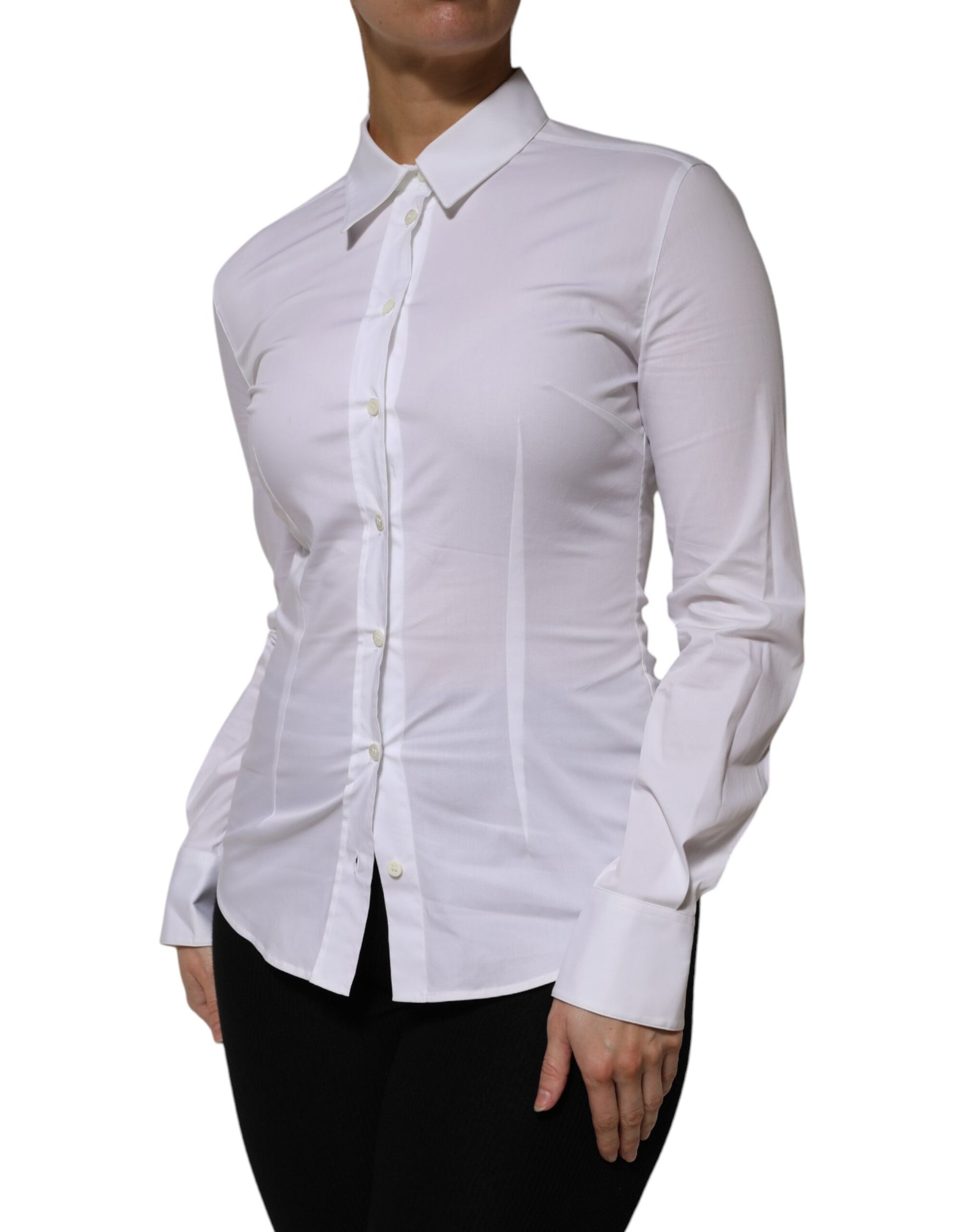 Dolce &amp; Gabbana - Haut chemise à manches longues en coton blanc avec col