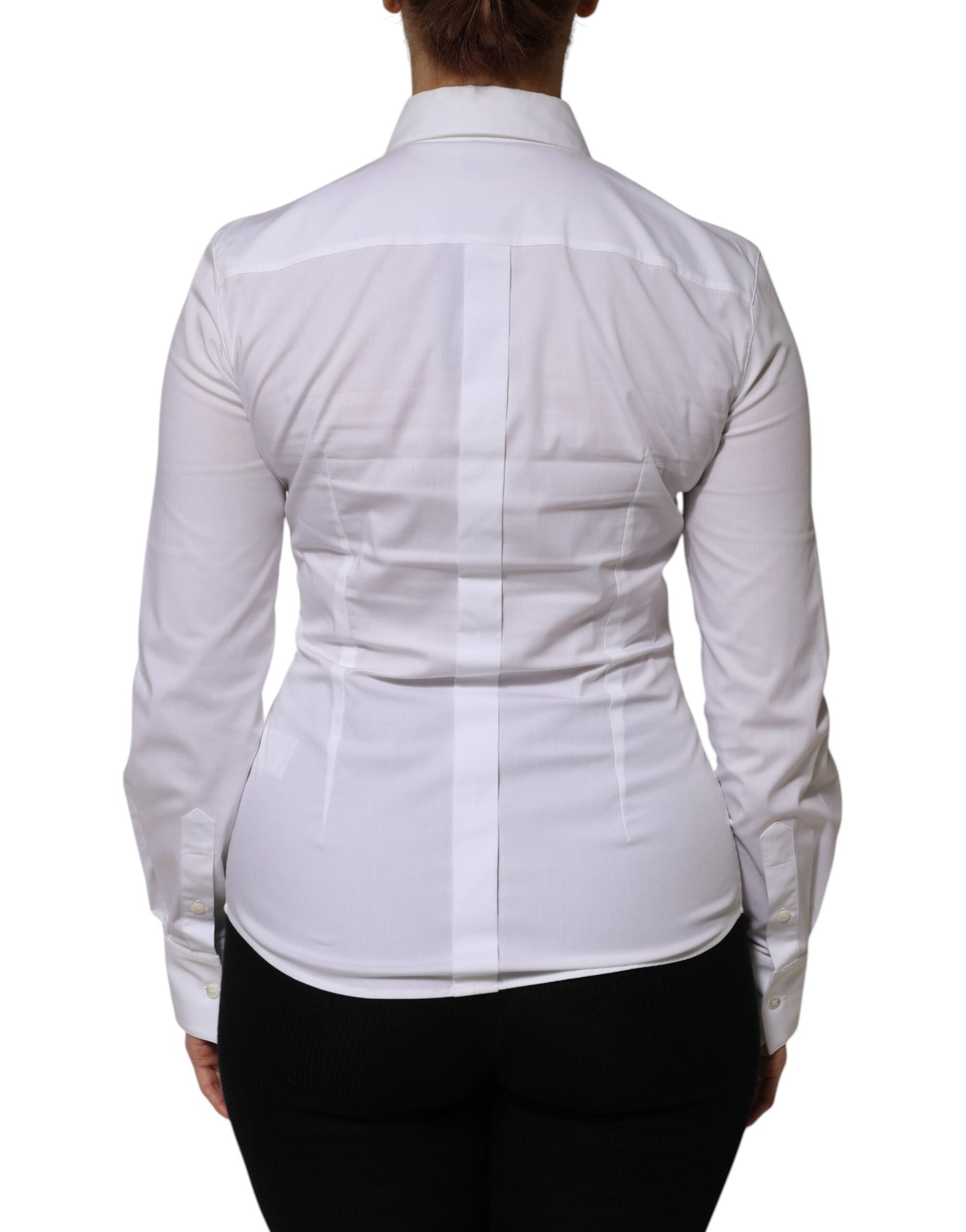 Dolce &amp; Gabbana - Haut chemise à manches longues en coton blanc avec col