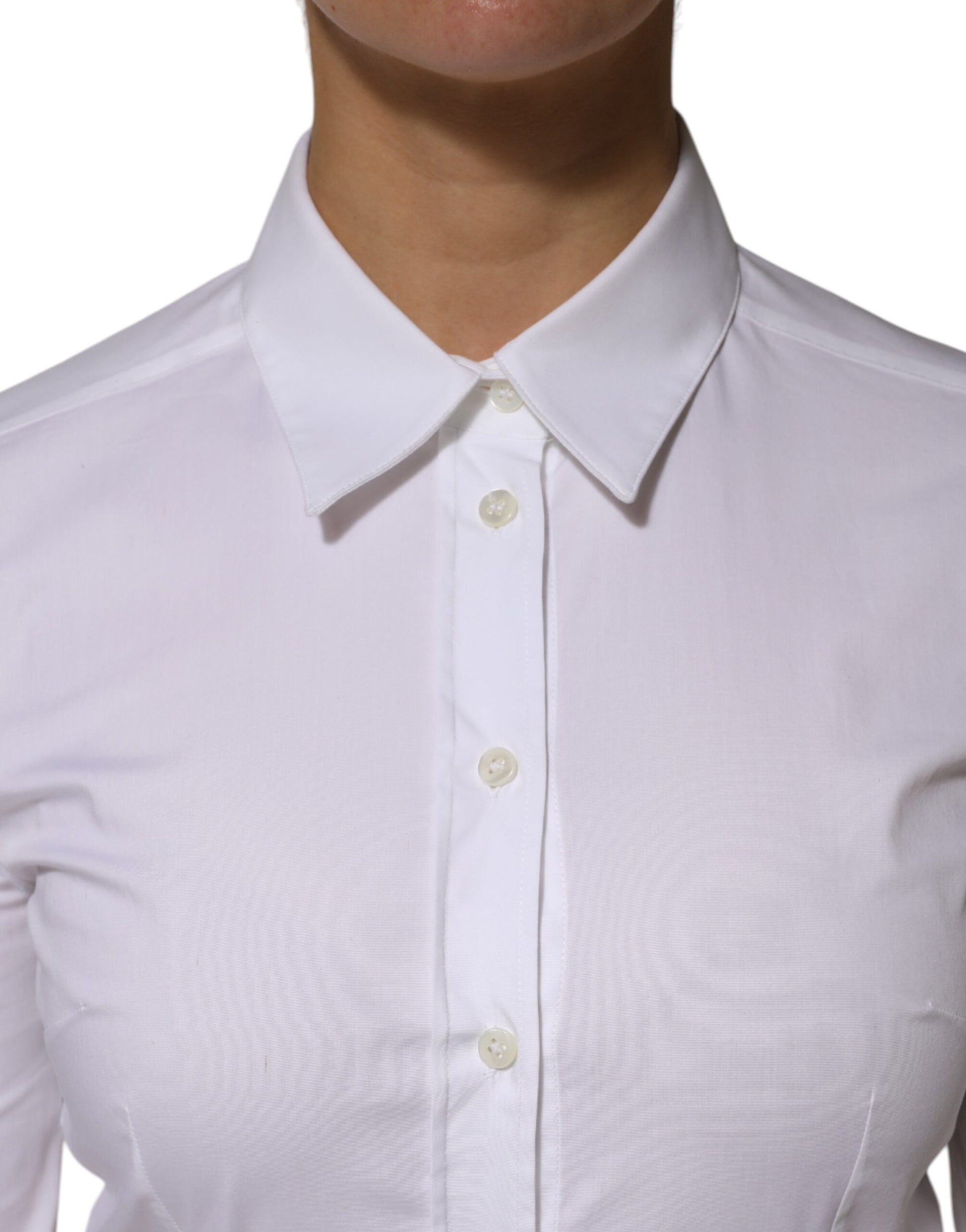 Dolce &amp; Gabbana - Haut chemise à manches longues en coton blanc avec col