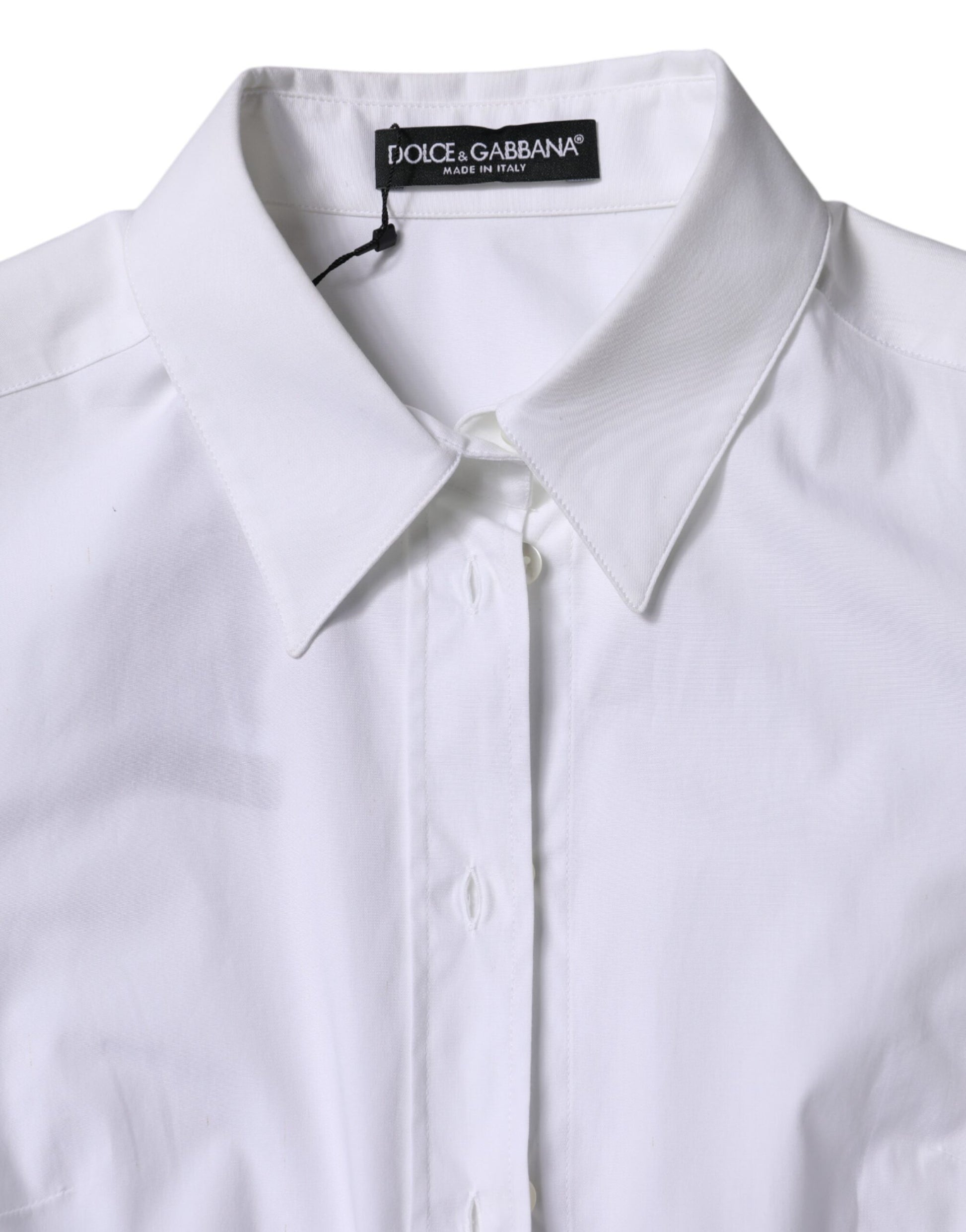 Dolce &amp; Gabbana - Haut chemise à manches longues en coton blanc avec col