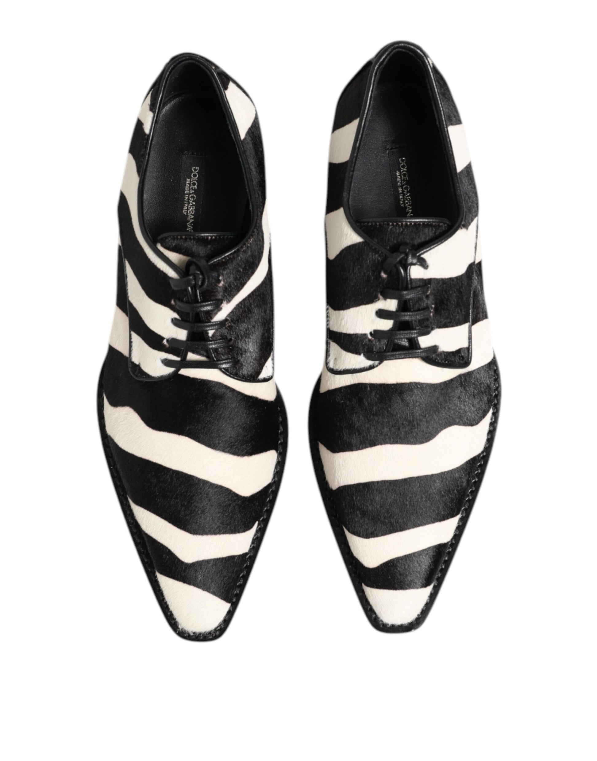 Chaussures habillées en fourrure de poney zébrée noire et blanche Dolce &amp; Gabbana