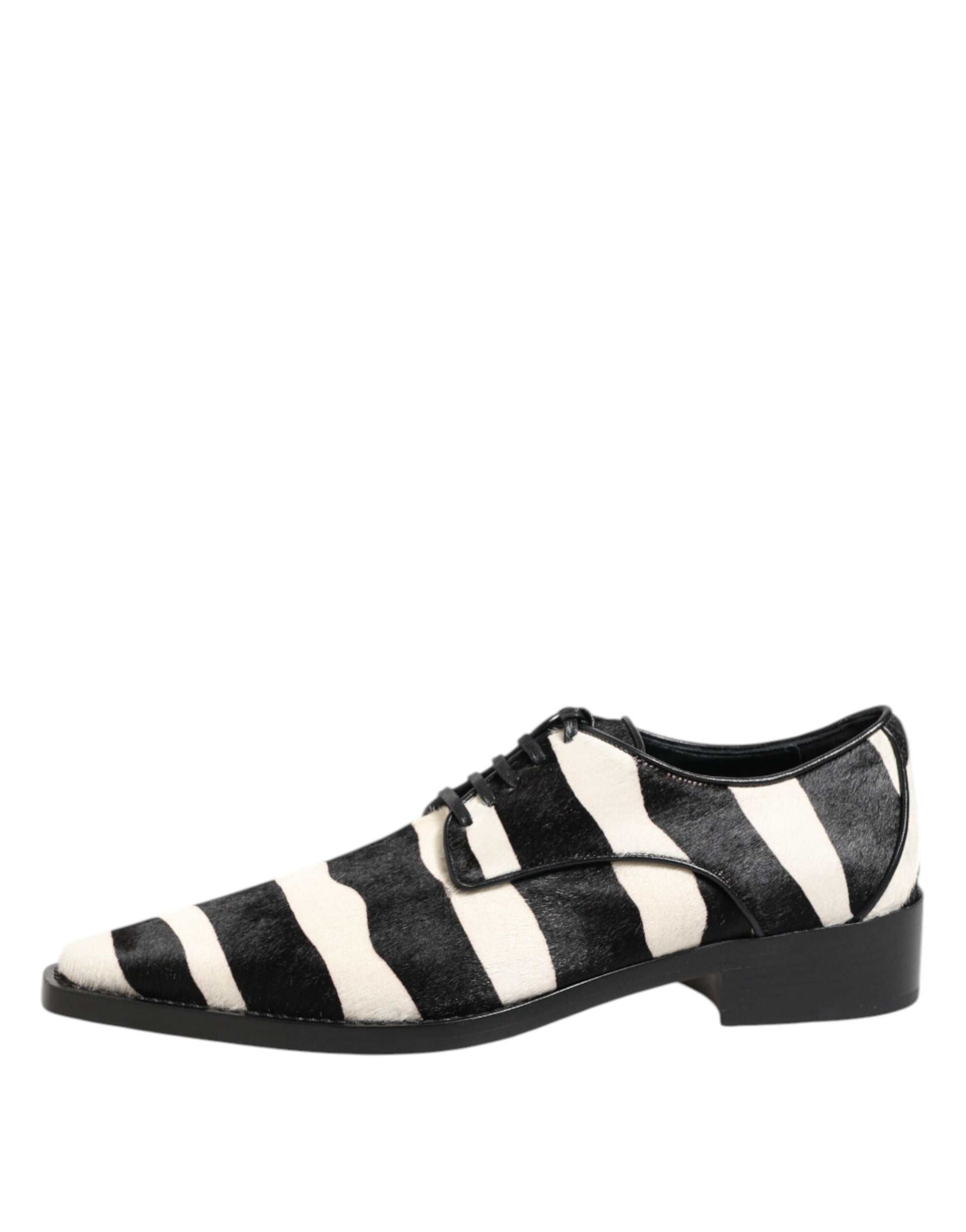 Chaussures habillées en fourrure de poney zébrée noire et blanche Dolce &amp; Gabbana