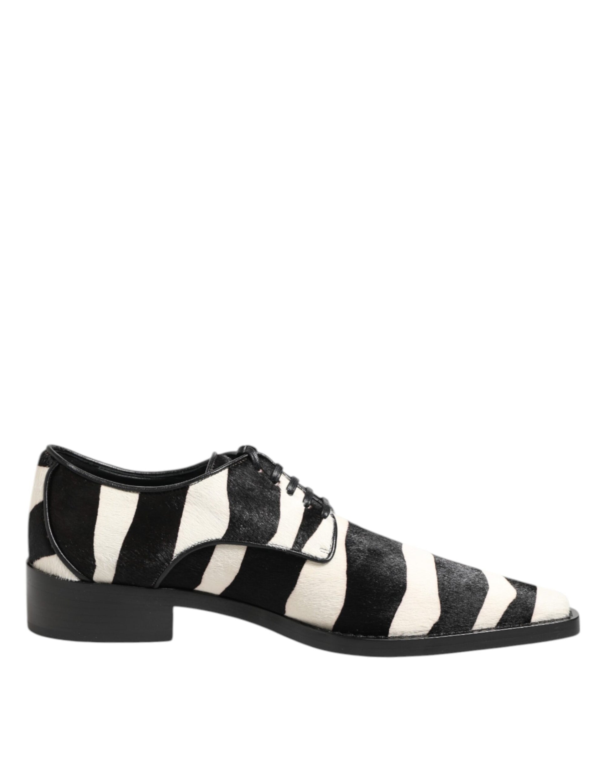 Chaussures habillées en fourrure de poney zébrée noire et blanche Dolce &amp; Gabbana