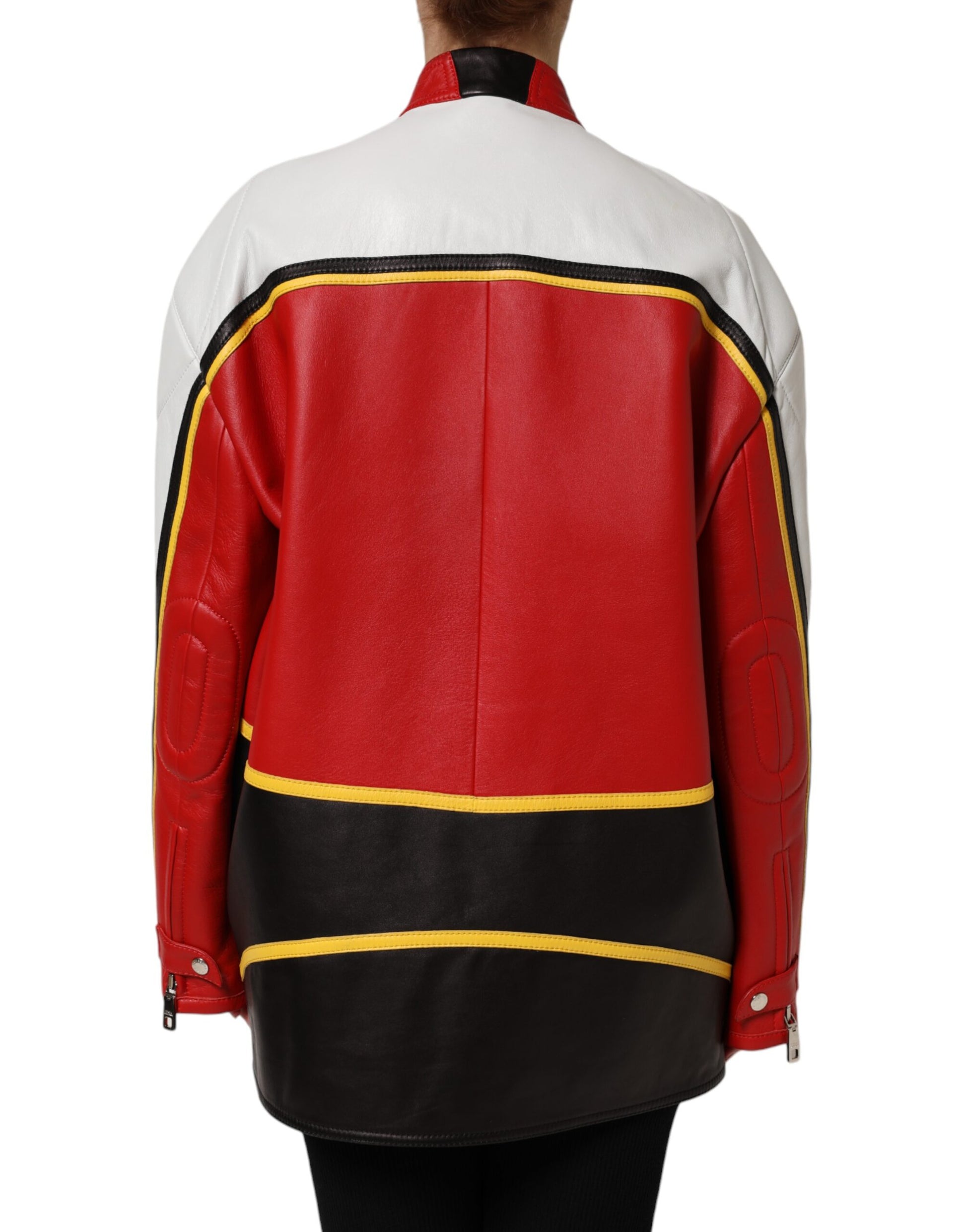 Dolce &amp; Gabbana - Veste motard en cuir multicolore entièrement zippée