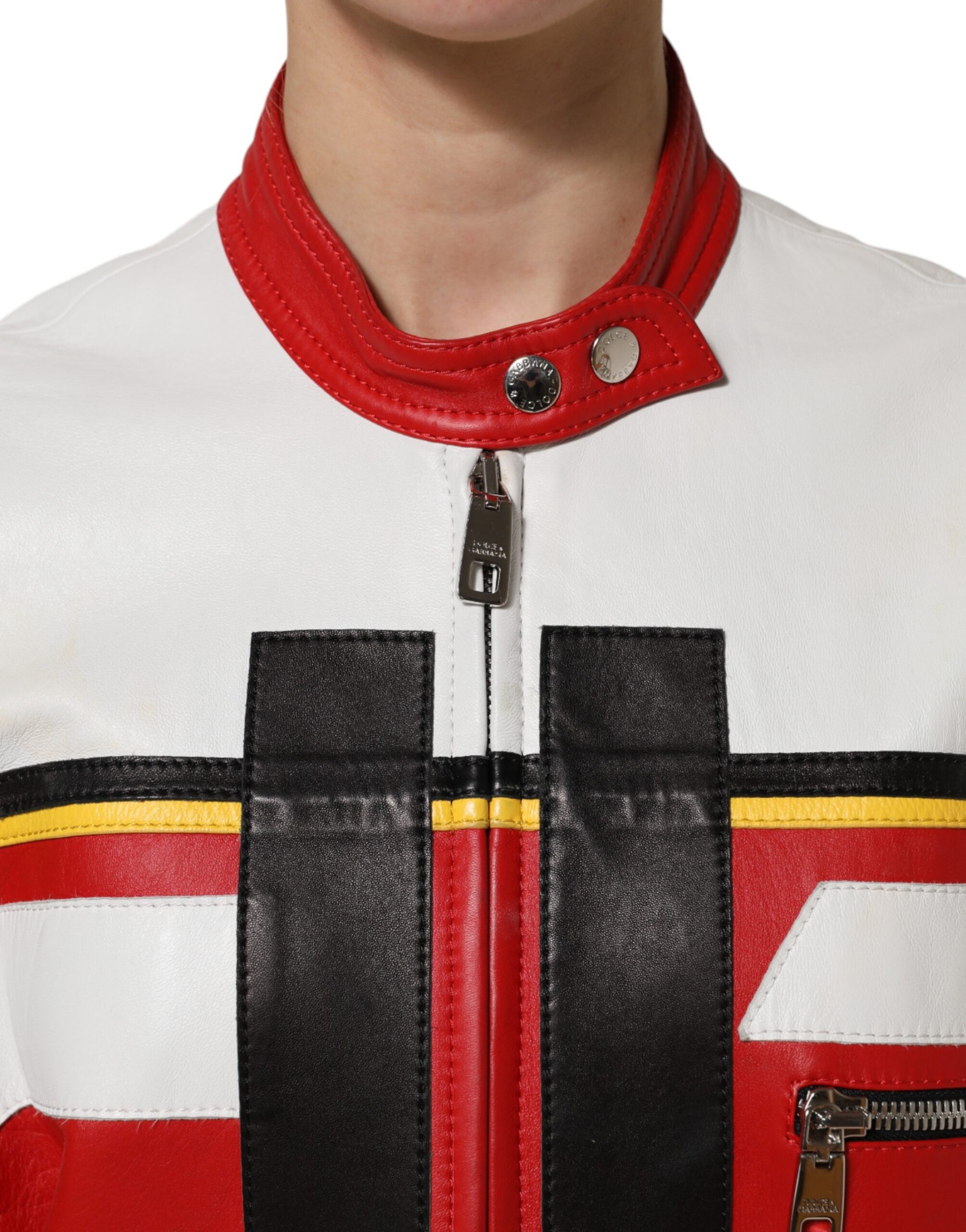 Dolce &amp; Gabbana - Veste motard en cuir multicolore entièrement zippée
