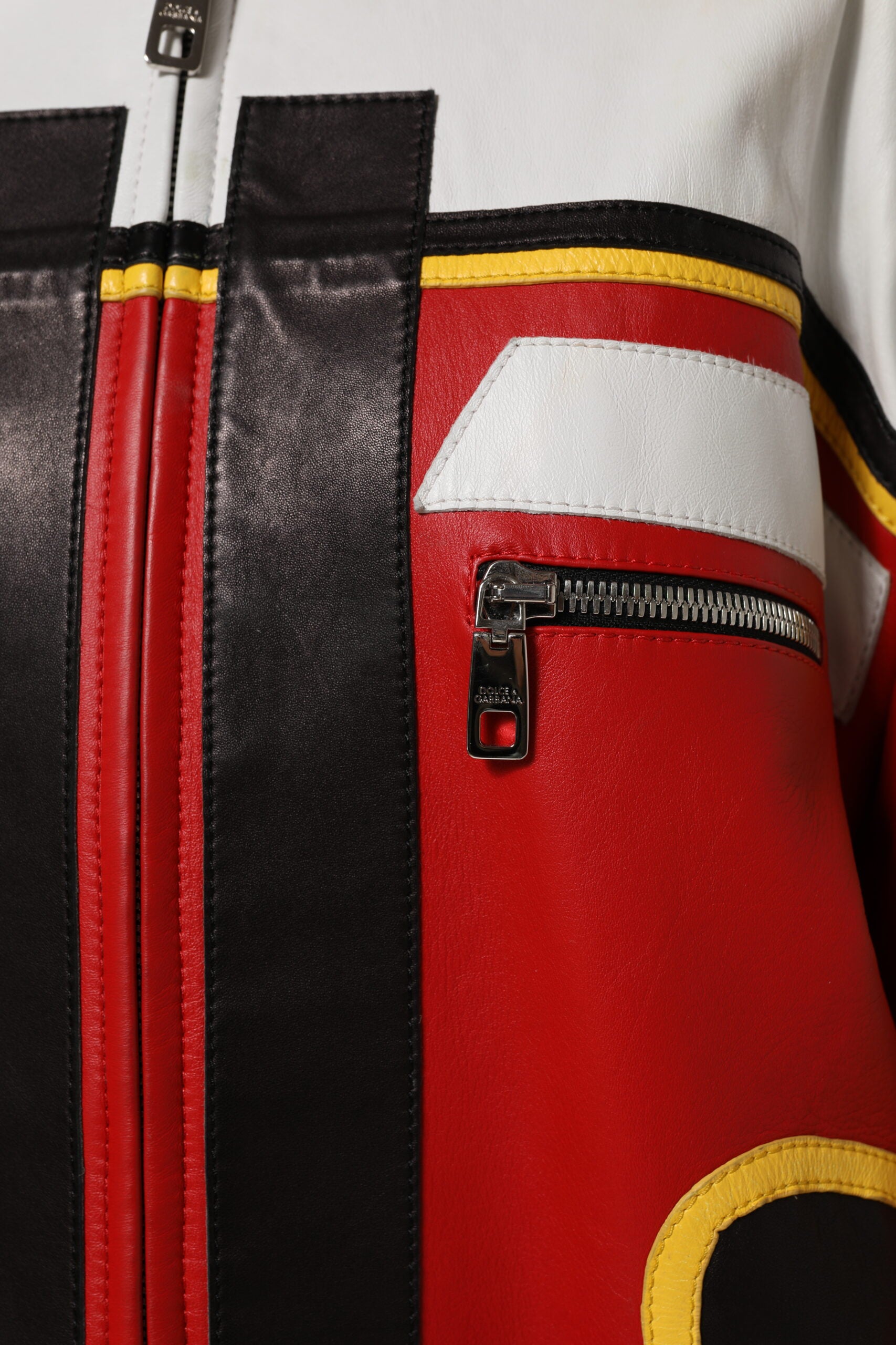 Dolce &amp; Gabbana - Veste motard en cuir multicolore entièrement zippée