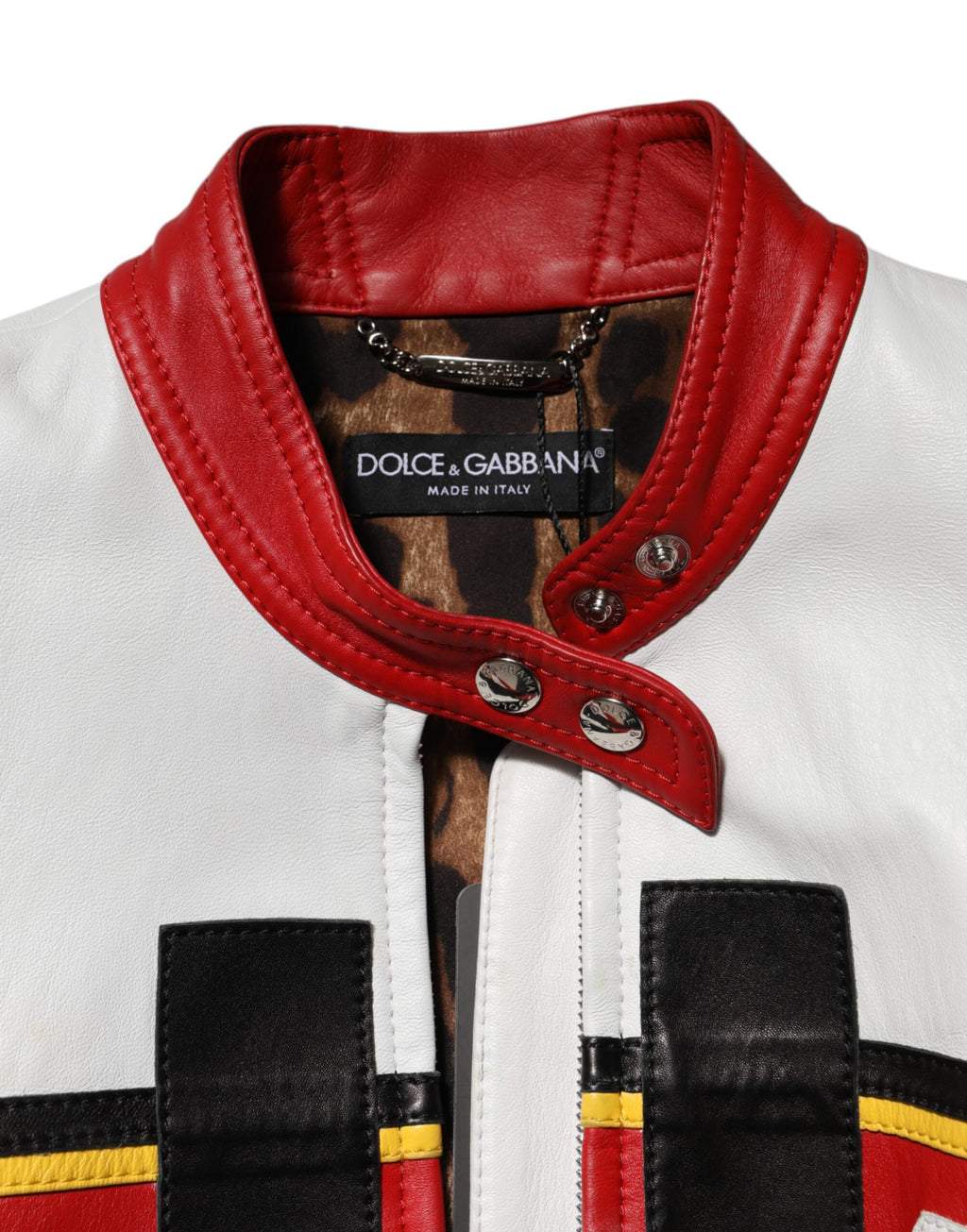 Dolce &amp; Gabbana - Veste motard en cuir multicolore entièrement zippée