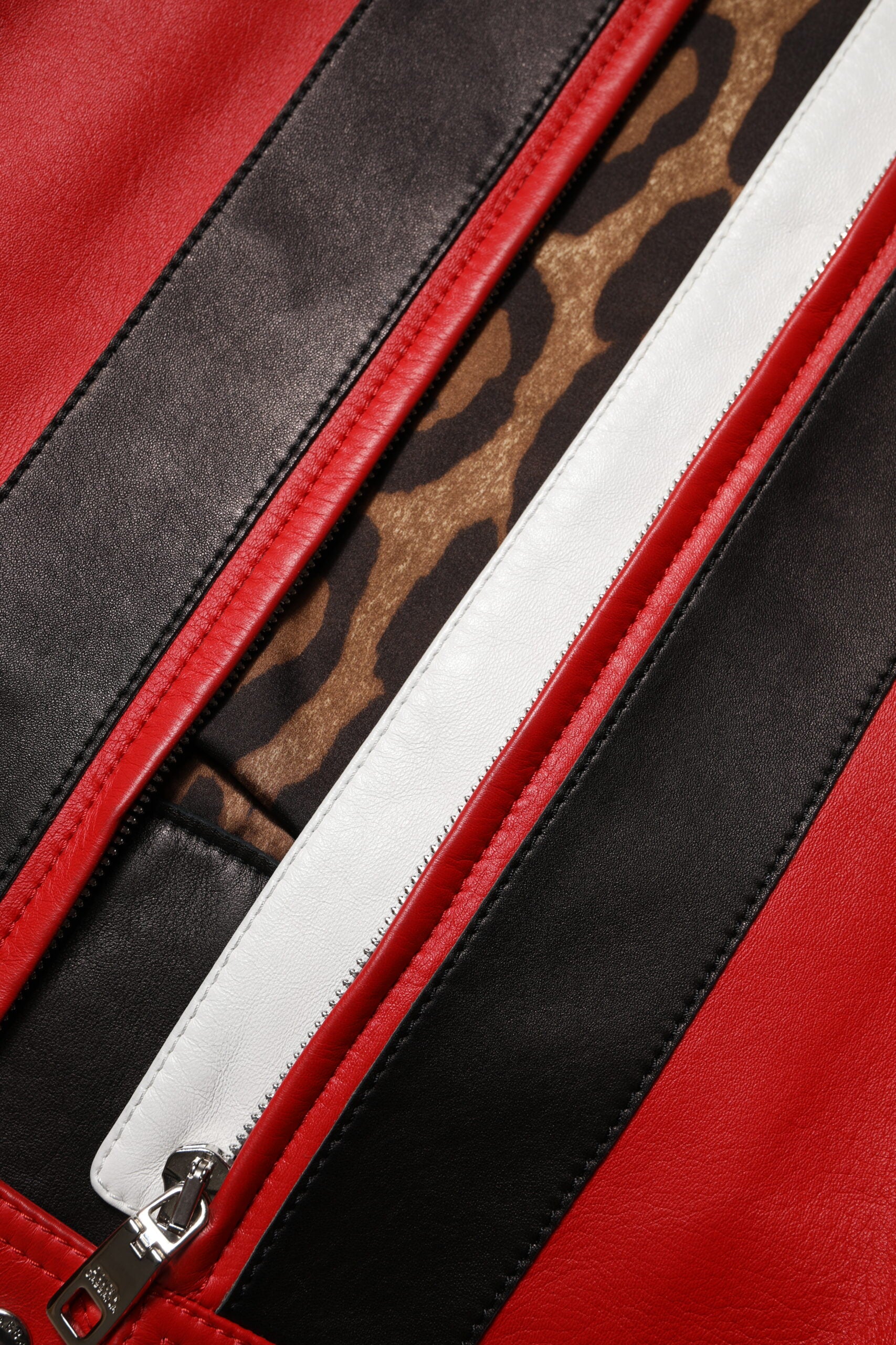 Dolce &amp; Gabbana - Veste motard en cuir multicolore entièrement zippée