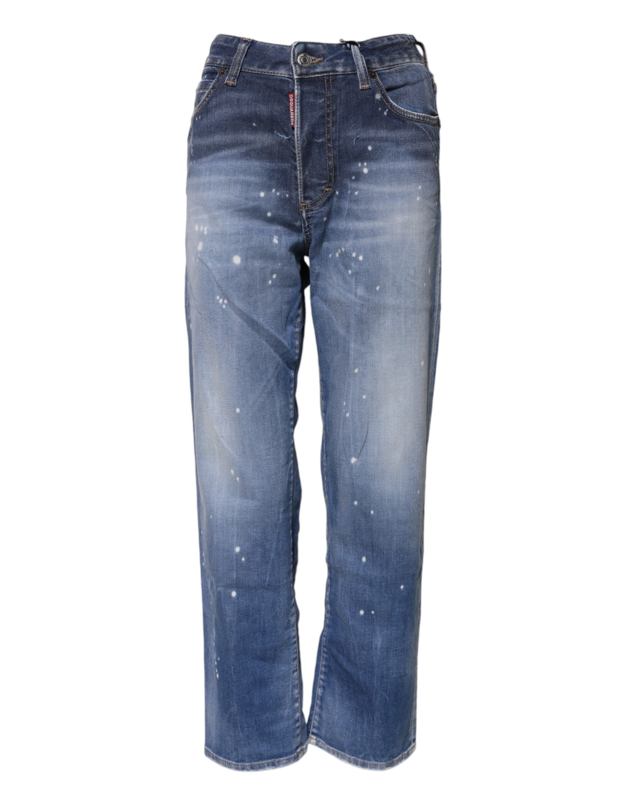 Jean droit taille moyenne en coton délavé bleu Dsquared²