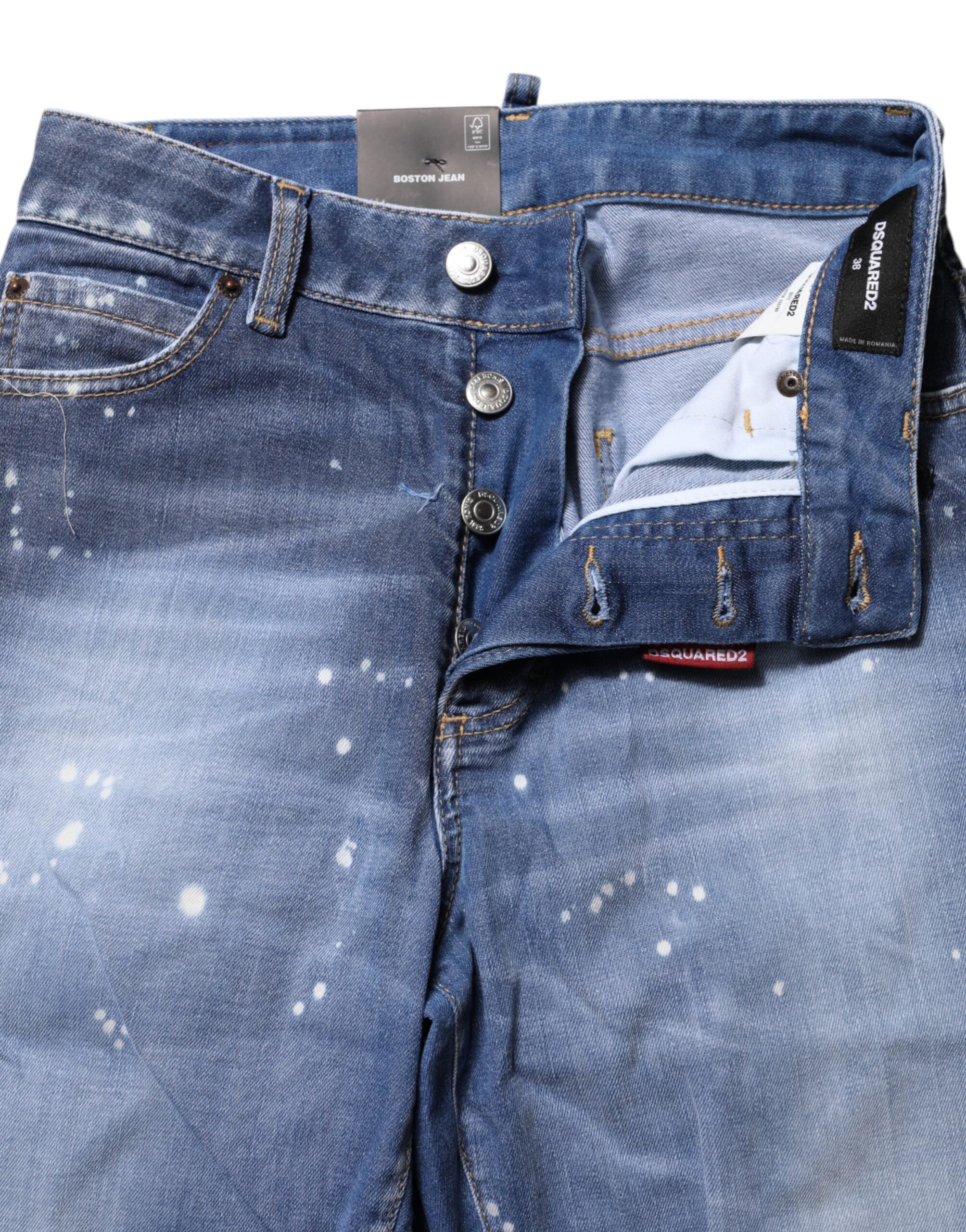 Jean droit taille moyenne en coton délavé bleu Dsquared²
