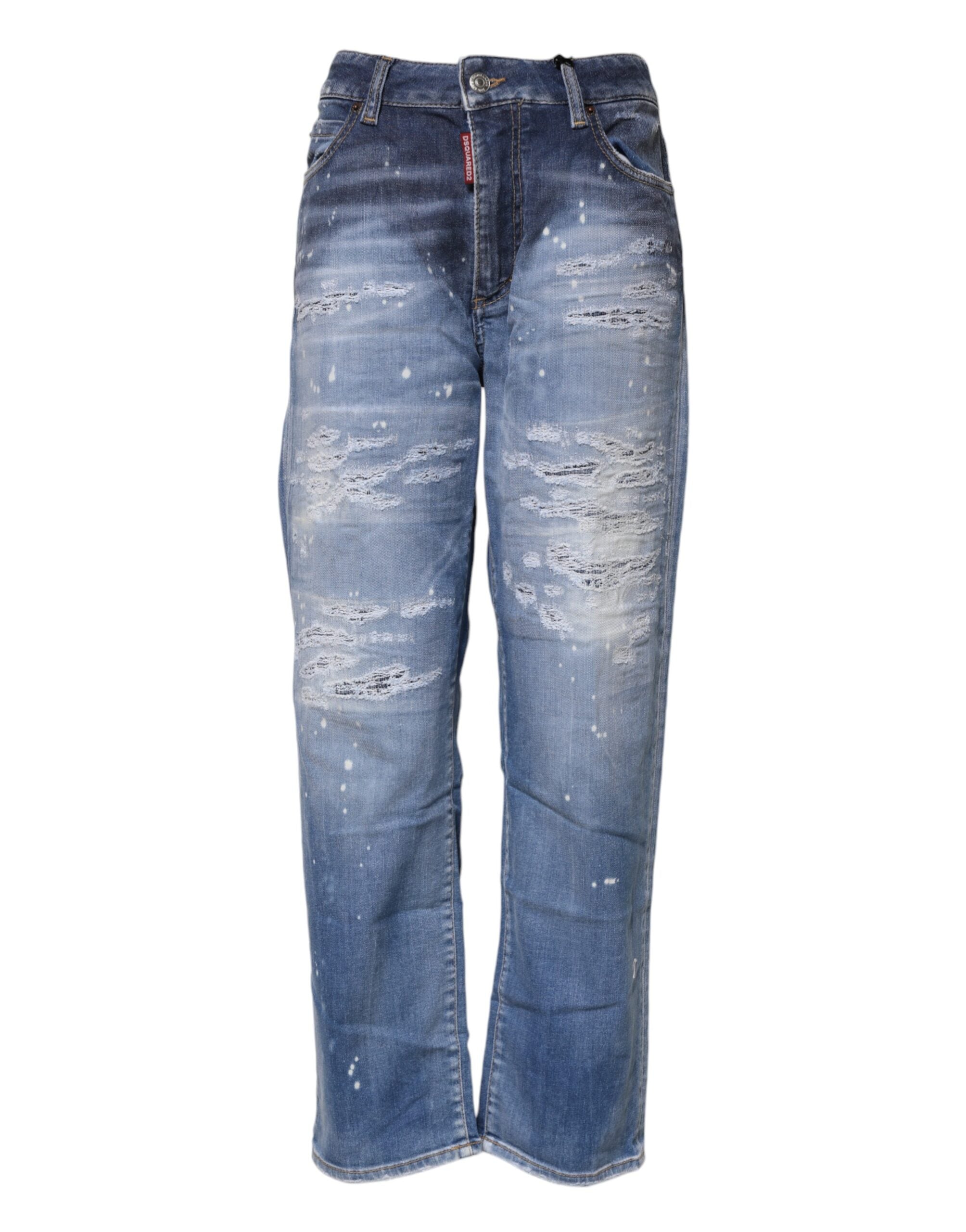 Jean droit taille moyenne en coton bleu déchiré Dsquared²