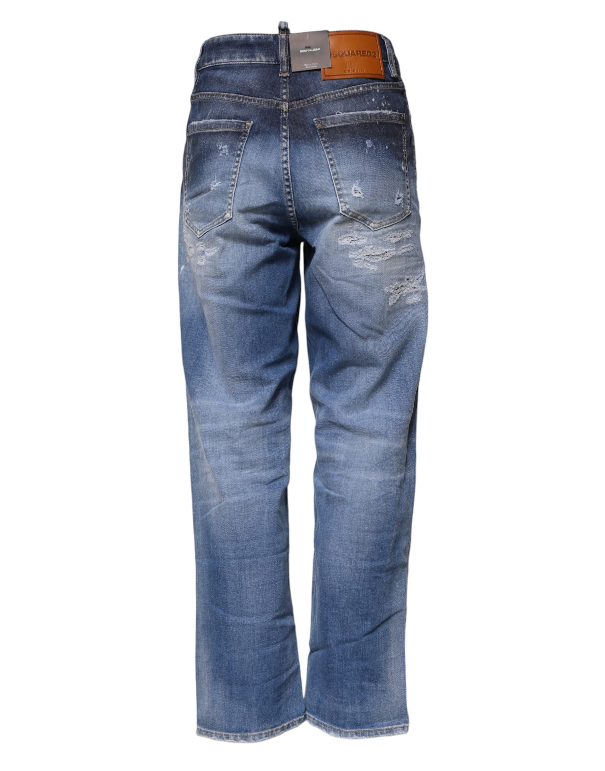 Jean droit taille moyenne en coton bleu déchiré Dsquared²