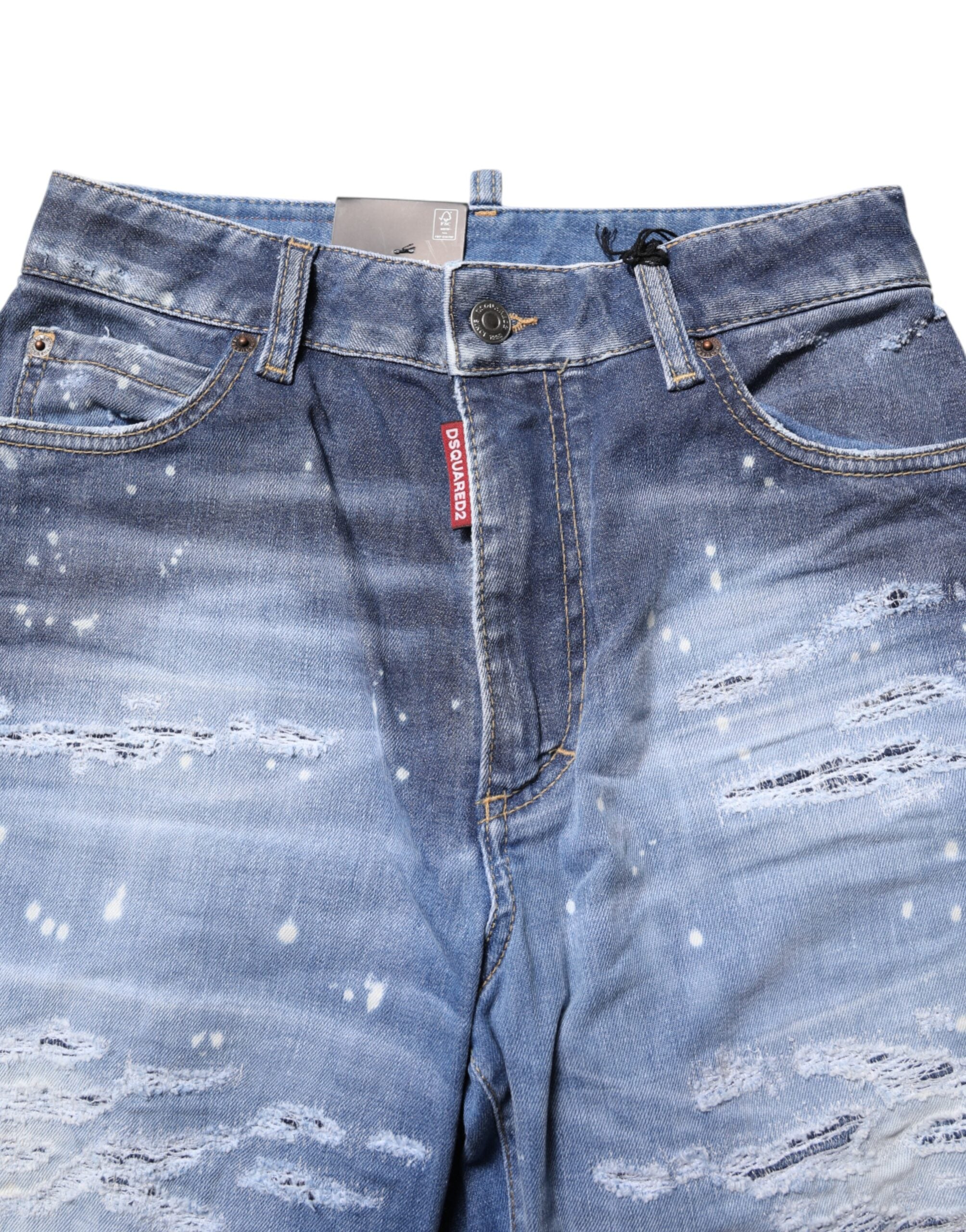 Jean droit taille moyenne en coton bleu déchiré Dsquared²