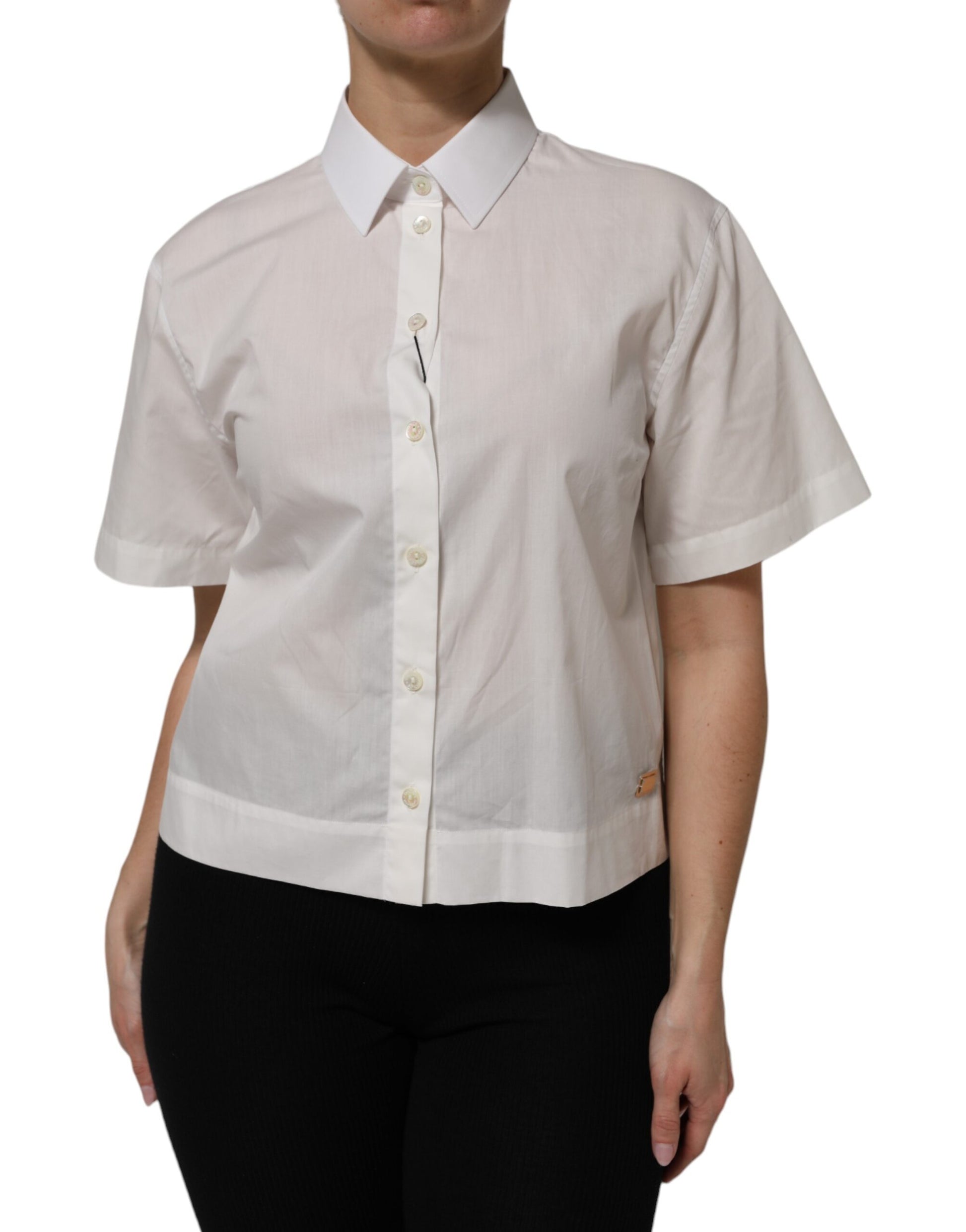 Chemise à col et manches courtes en coton blanc Dolce &amp; Gabbana