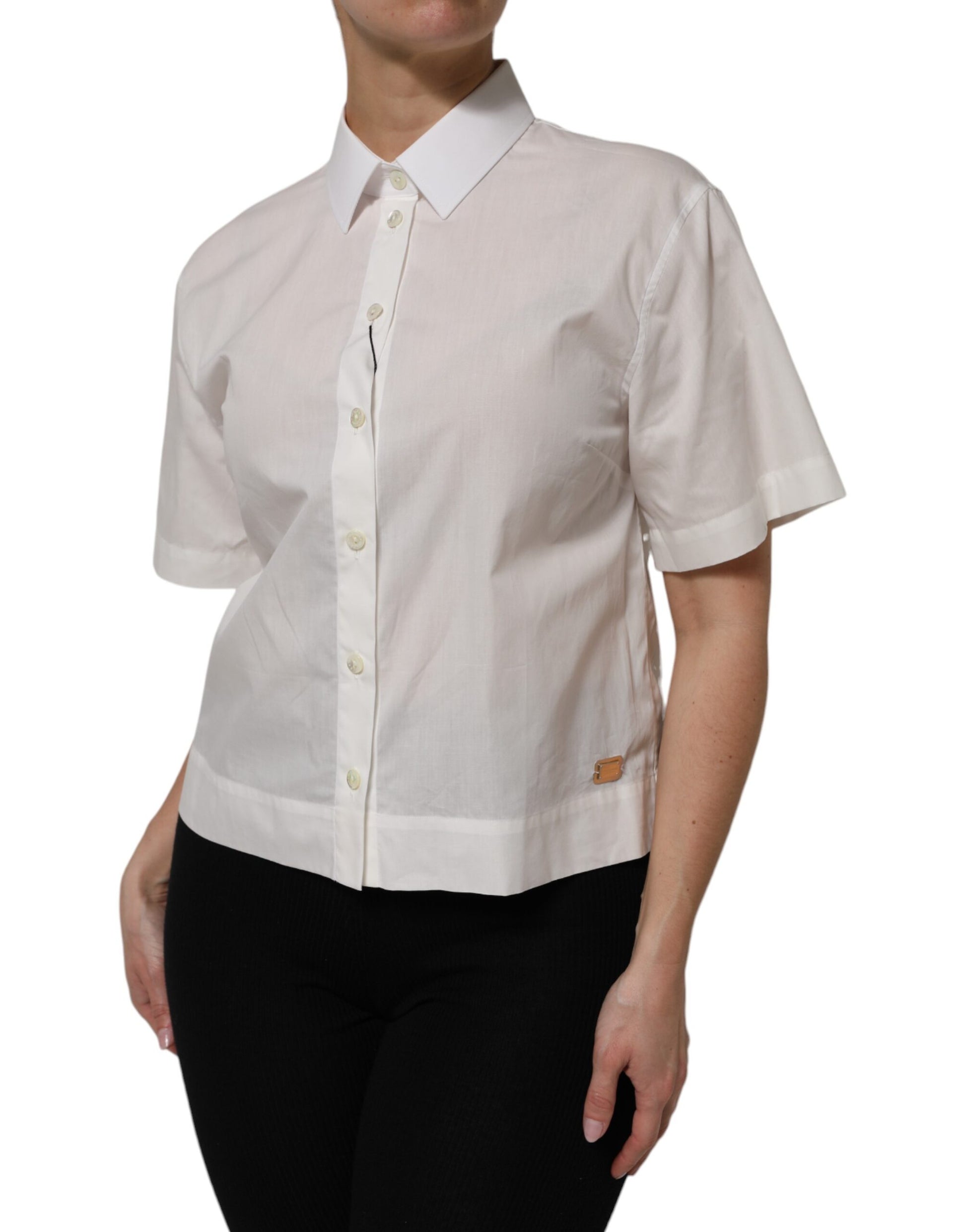 Chemise à col et manches courtes en coton blanc Dolce &amp; Gabbana