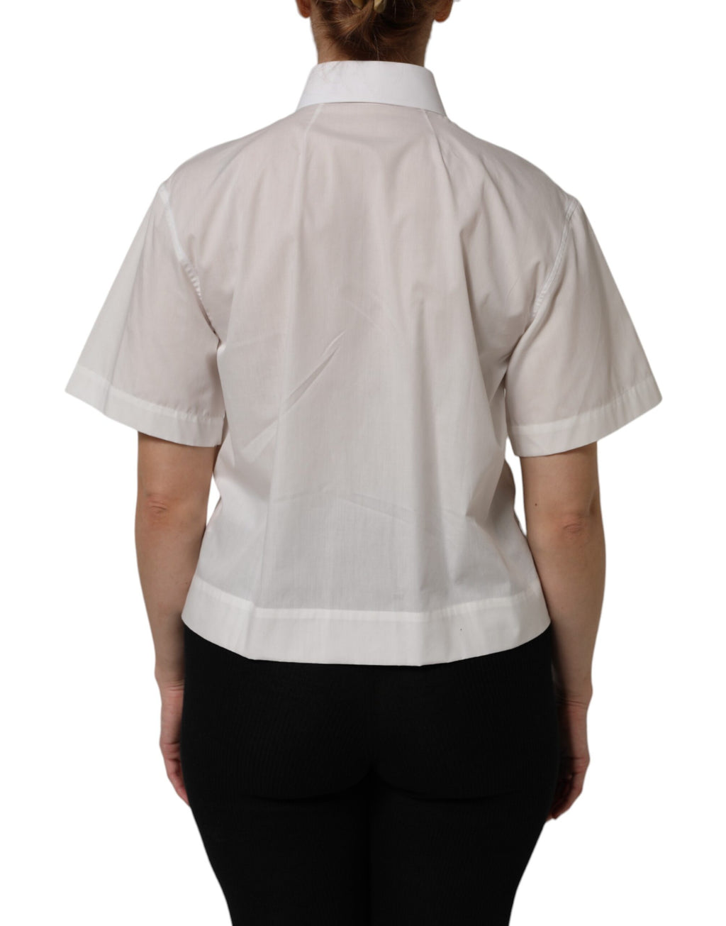 Chemise à col et manches courtes en coton blanc Dolce &amp; Gabbana